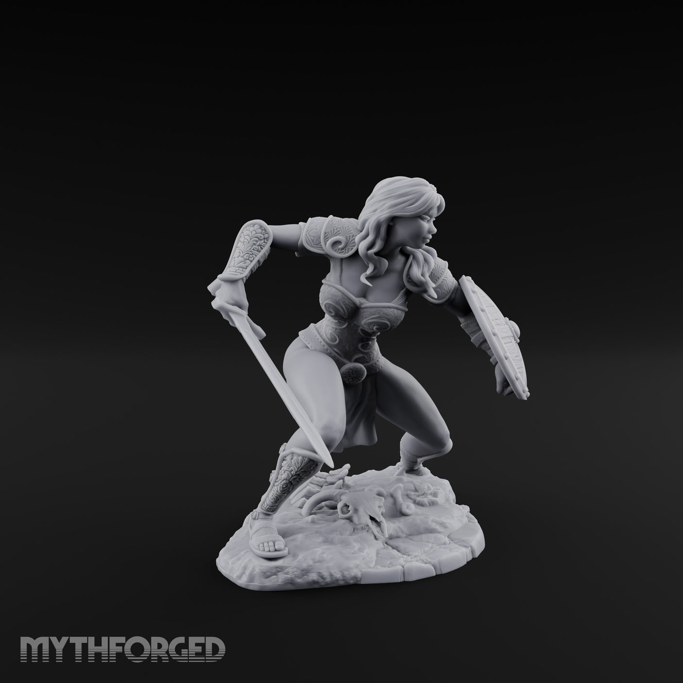 Sword Sweeping Shield Braced Human Barbarian Miniature for Dungeons and Dragons, Pathfinder or other TTRPGs