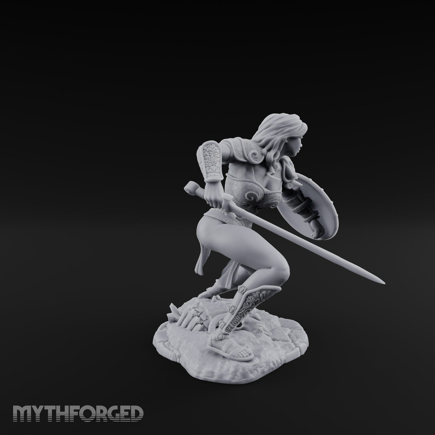 Sword Sweeping Shield Braced Human Barbarian Miniature for Dungeons and Dragons, Pathfinder or other TTRPGs