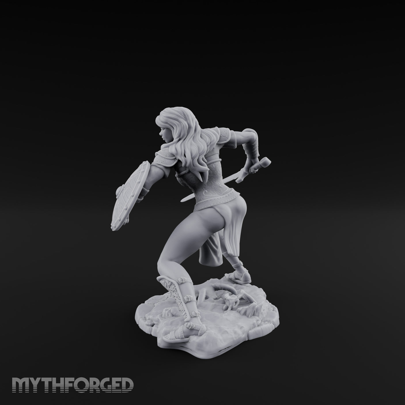 Sword Sweeping Shield Braced Human Barbarian Miniature for Dungeons and Dragons, Pathfinder or other TTRPGs