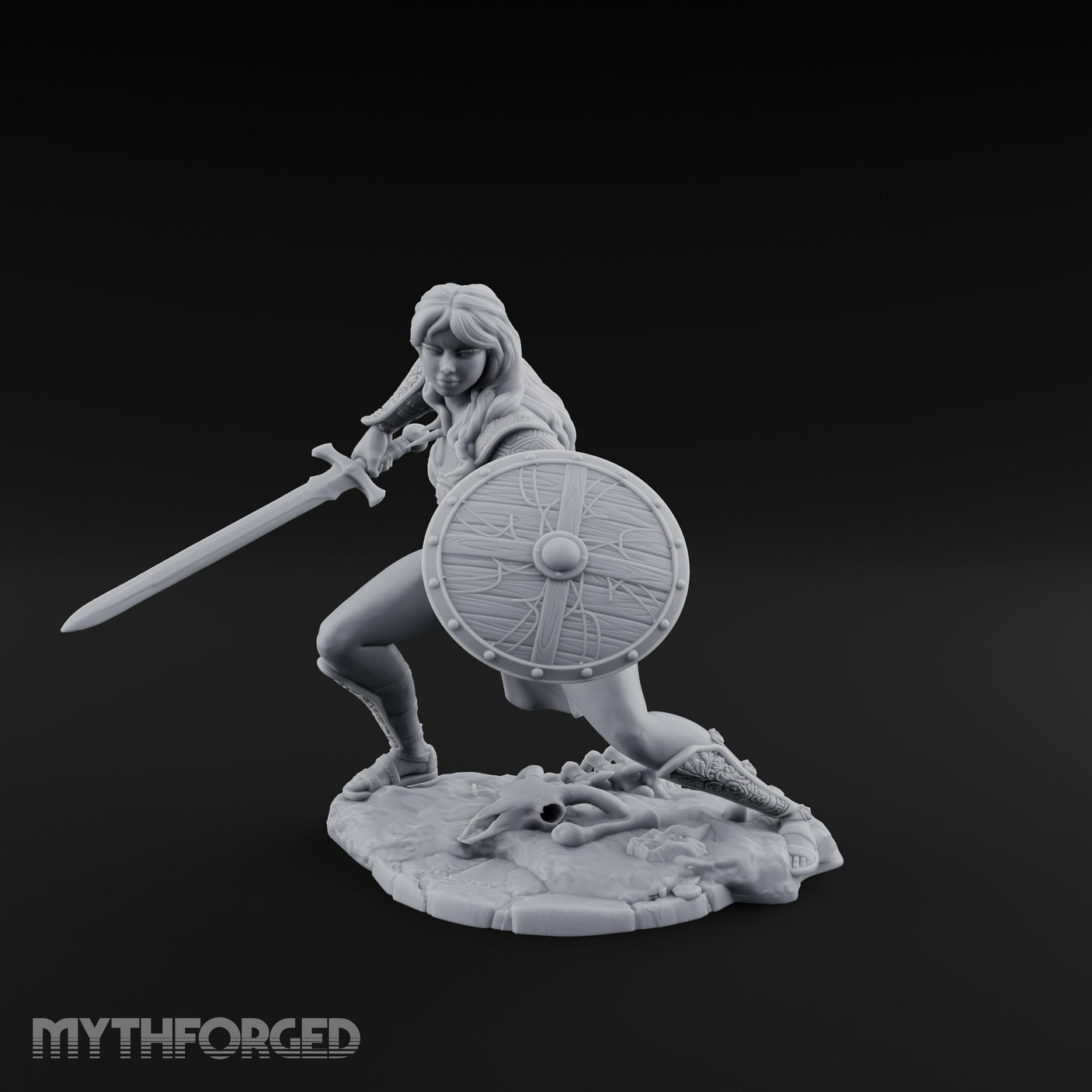 Sword Sweeping Shield Braced Human Barbarian Miniature for Dungeons and Dragons, Pathfinder or other TTRPGs