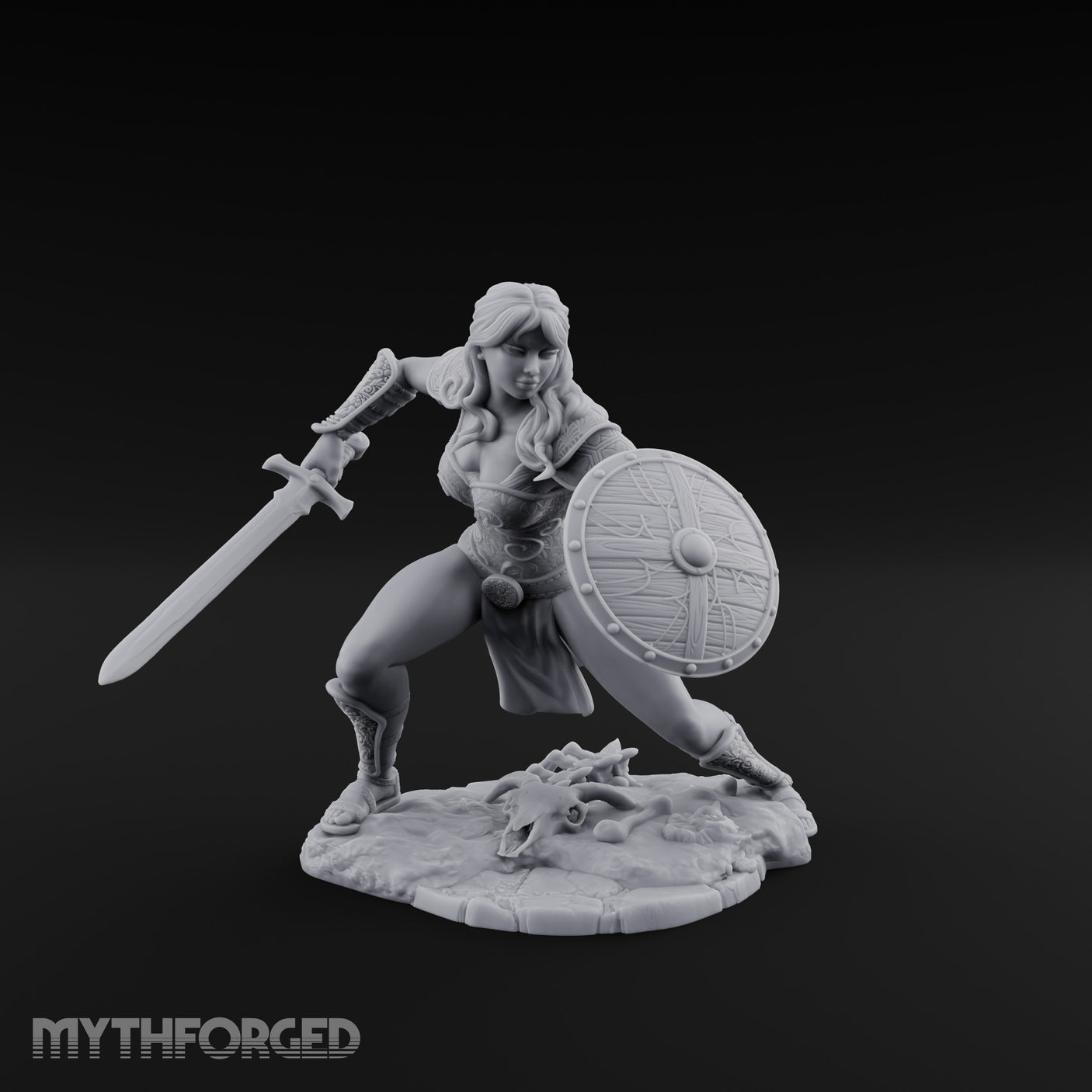 Sword Sweeping Shield Braced Human Barbarian Miniature for Dungeons and Dragons, Pathfinder or other TTRPGs