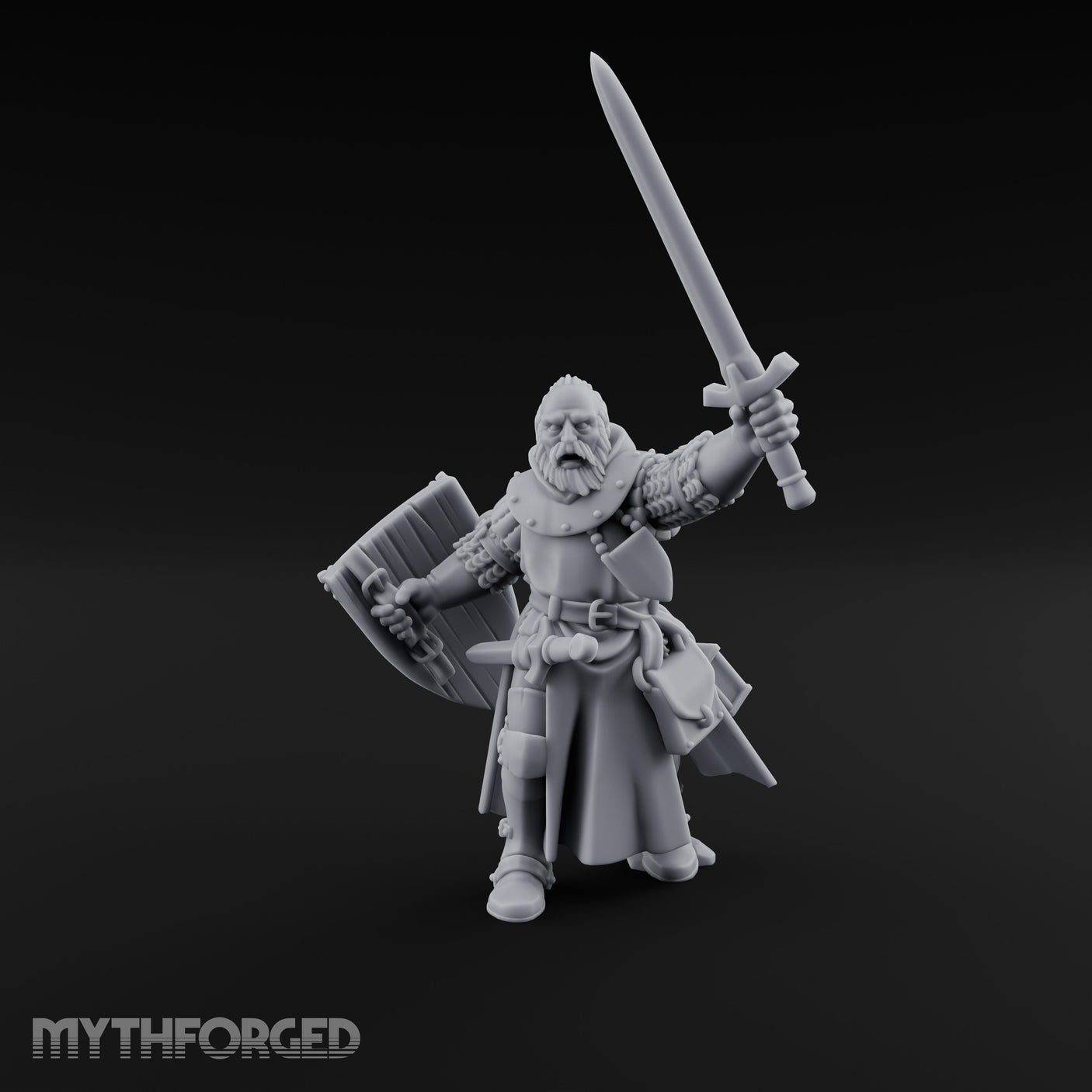 Sword Thrust Shield Braced Human Warrior Miniature for Dungeons and Dragons, Pathfinder or other TTRPGs