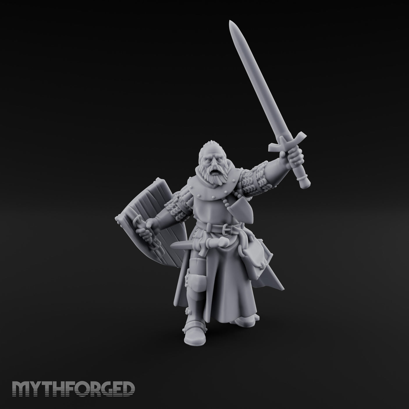 Sword Thrust Shield Braced Human Warrior Miniature for Dungeons and Dragons, Pathfinder or other TTRPGs