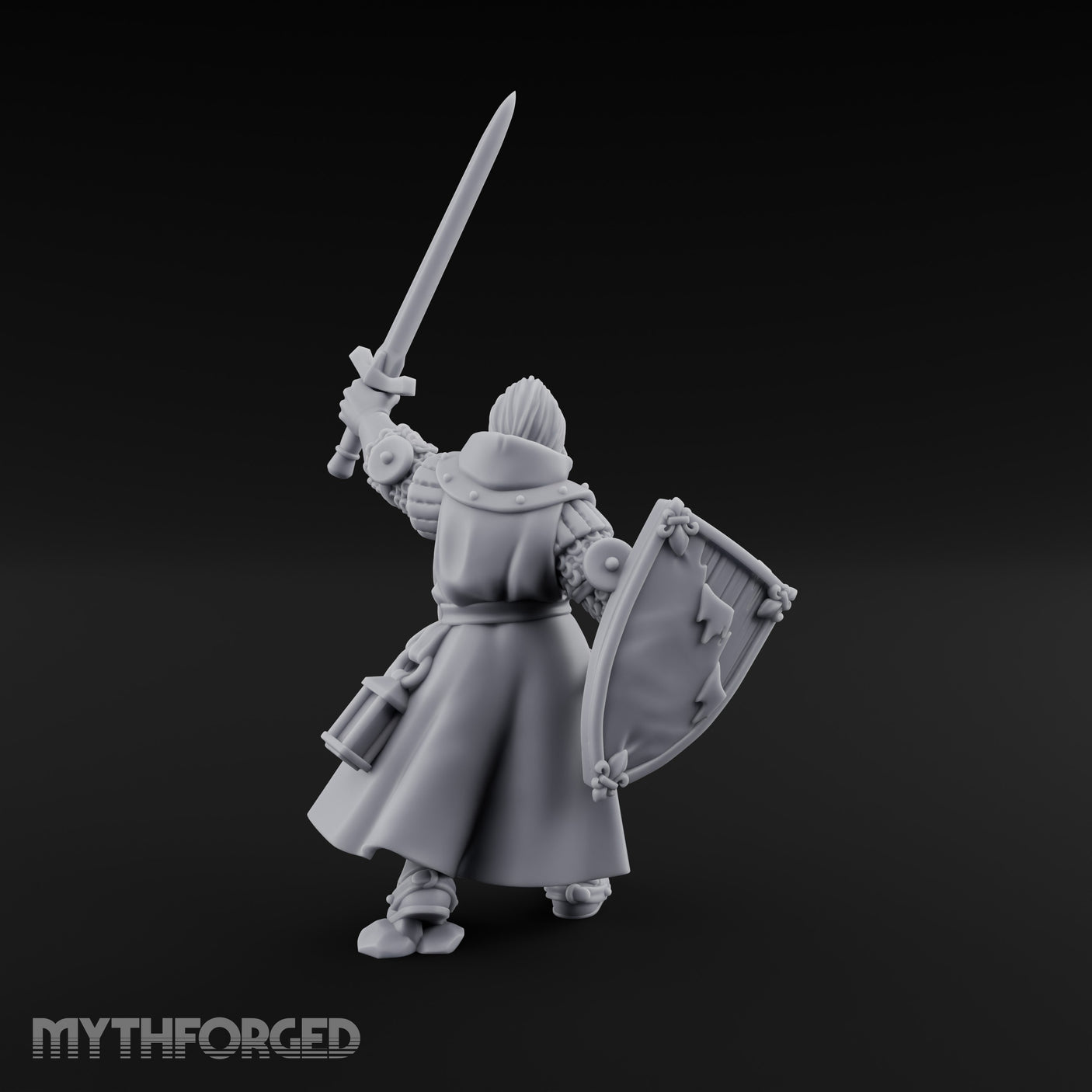 Sword Thrust Shield Braced Human Warrior Miniature for Dungeons and Dragons, Pathfinder or other TTRPGs