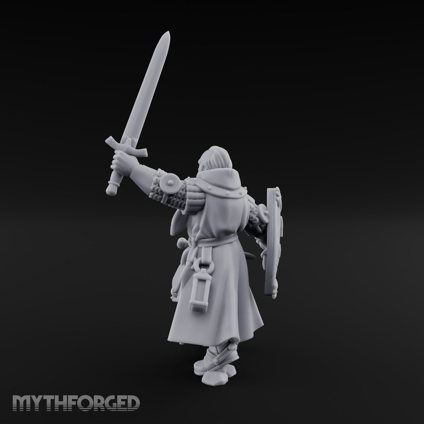 Sword Thrust Shield Braced Human Warrior Miniature for Dungeons and Dragons, Pathfinder or other TTRPGs