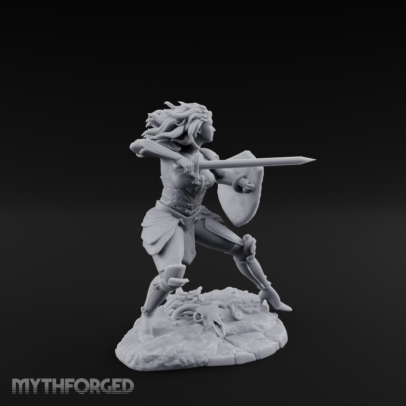 Sword Thrusting Shield Ready Human Warrior Miniature for Dungeons and Dragons, Pathfinder or other TTRPGs