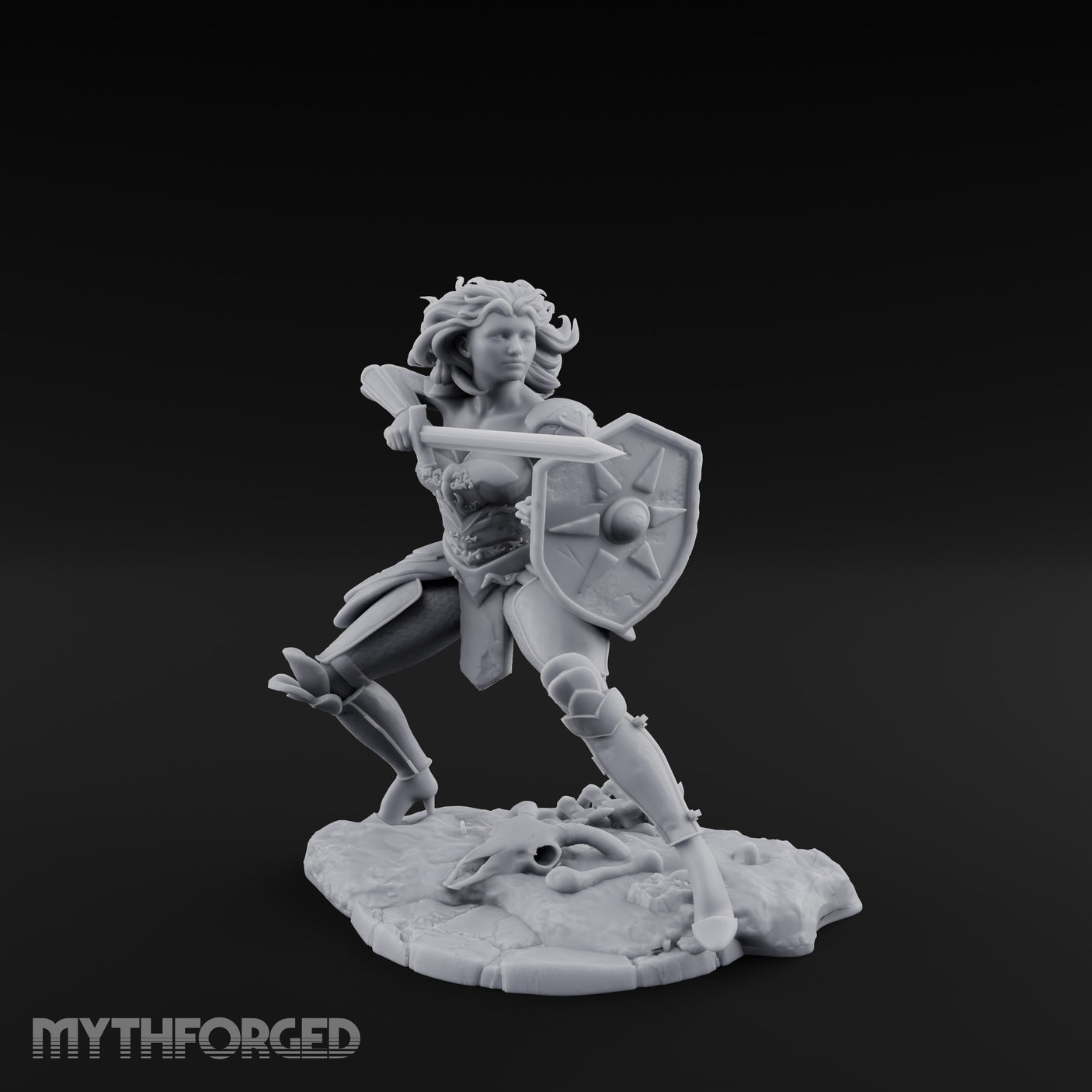 Sword Thrusting Shield Ready Human Warrior Miniature for Dungeons and Dragons, Pathfinder or other TTRPGs
