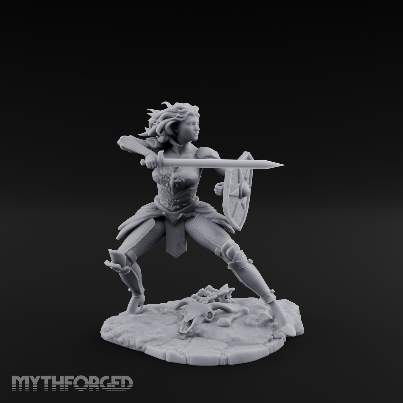 Sword Thrusting Shield Ready Human Warrior Miniature for Dungeons and Dragons, Pathfinder or other TTRPGs