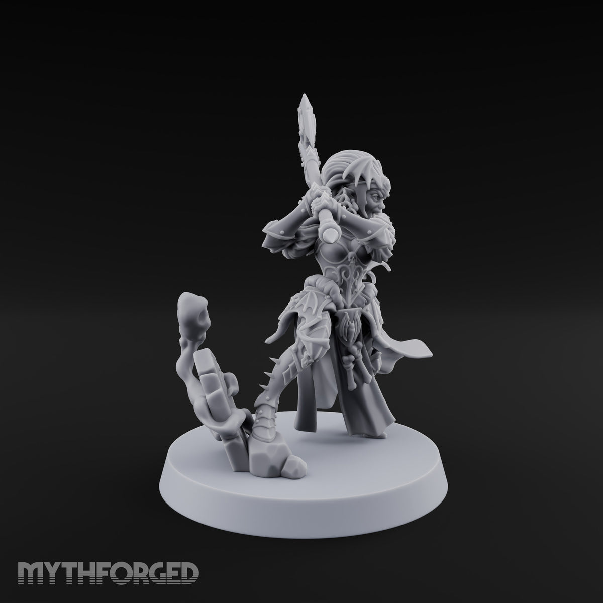 Fangs Out, Hair Flying Vampire Female Lord with Bat-Winged Axe