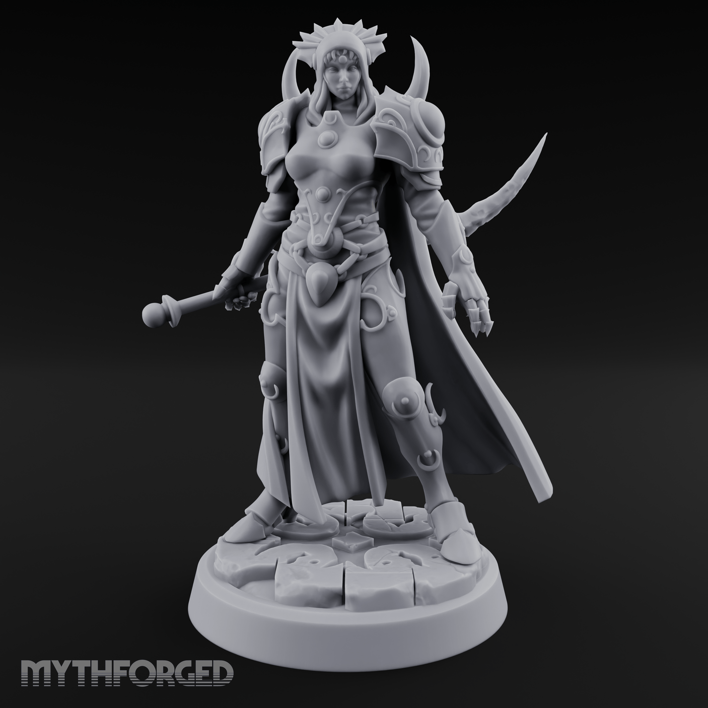Horned Helm Human Moon Priestess Miniature for Dungeons and Dragons, Pathfinder or other TTRPGs