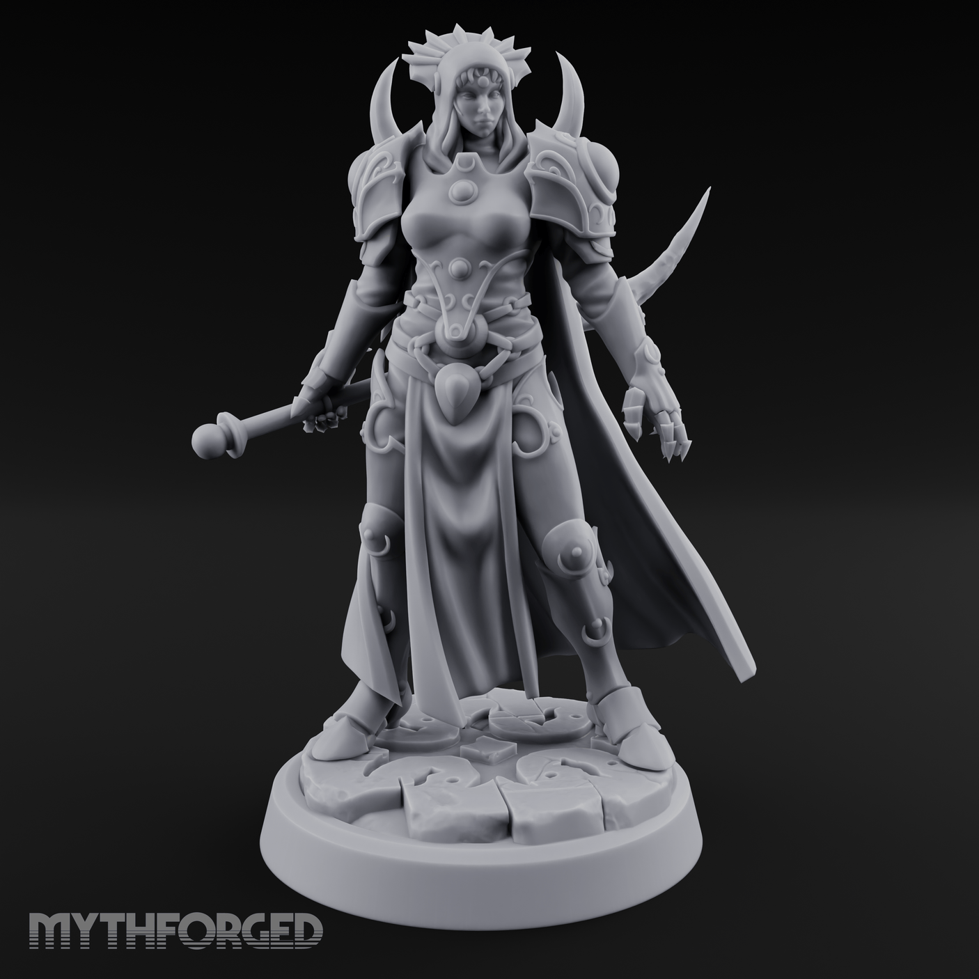 Horned Helm Human Moon Priestess Miniature for Dungeons and Dragons, Pathfinder or other TTRPGs