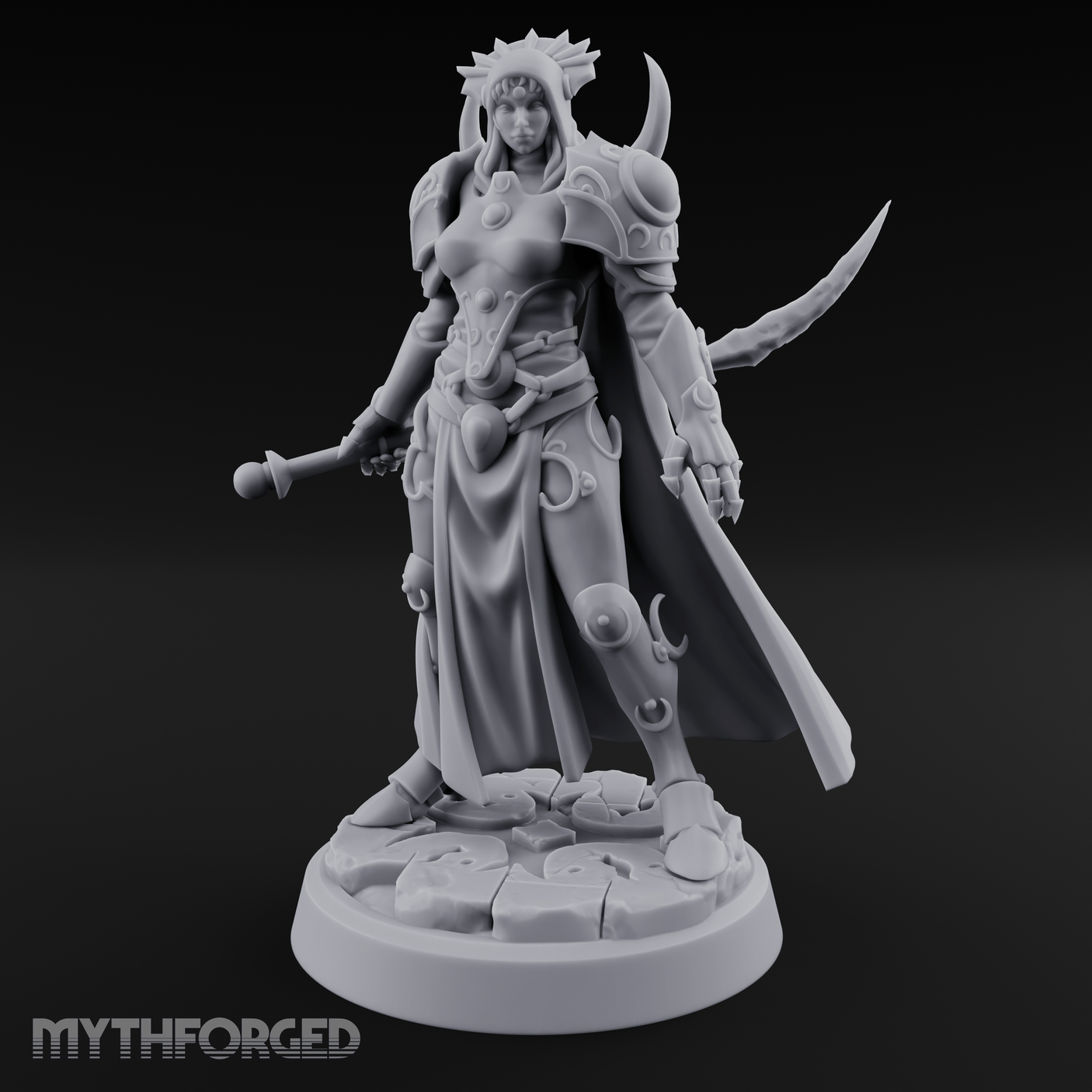 Horned Helm Human Moon Priestess Miniature for Dungeons and Dragons, Pathfinder or other TTRPGs