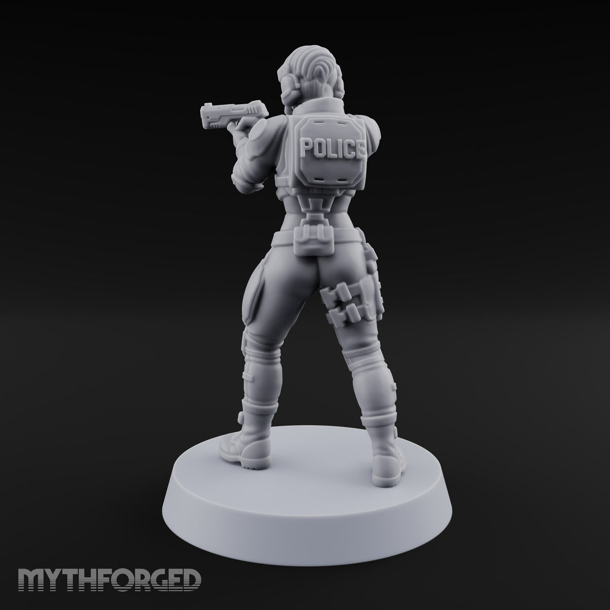 Sights Locked, Mic Live Human Female Officer with Sci-Fi Pistol and Headset
