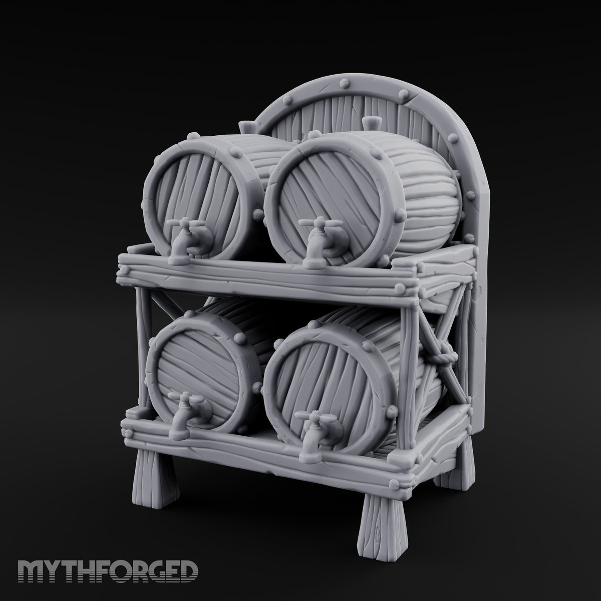 Tap-Fitted Stave-Grained Tavern Barrel Rack Miniature for Dungeons and Dragons, Pathfinder or other TTRPGs