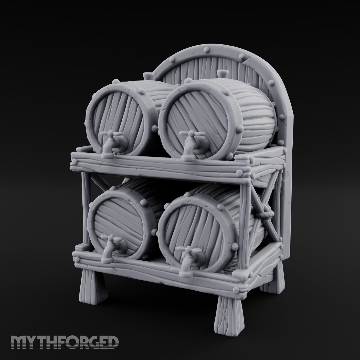 Tap-Fitted Stave-Grained Tavern Barrel Rack Miniature for Dungeons and Dragons, Pathfinder or other TTRPGs