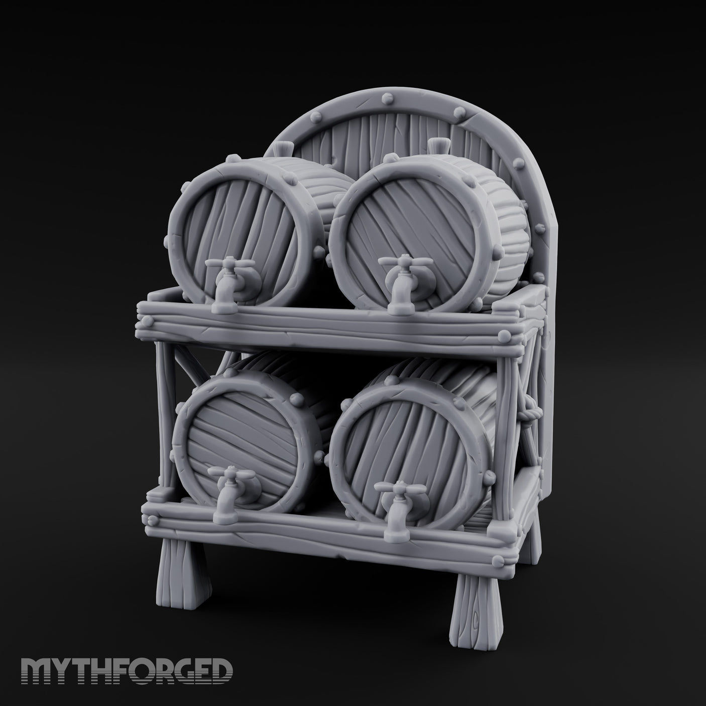 Tap-Fitted Stave-Grained Tavern Barrel Rack Miniature for Dungeons and Dragons, Pathfinder or other TTRPGs