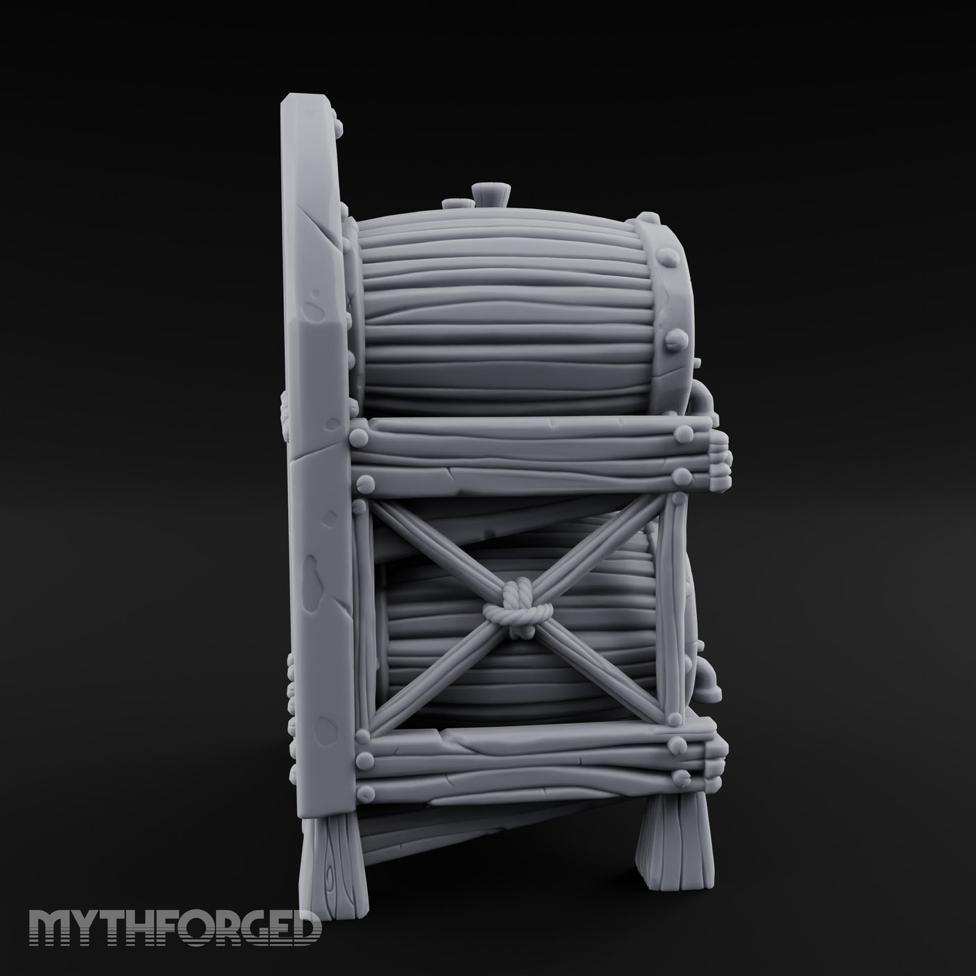 Tap-Fitted Stave-Grained Tavern Barrel Rack Miniature for Dungeons and Dragons, Pathfinder or other TTRPGs
