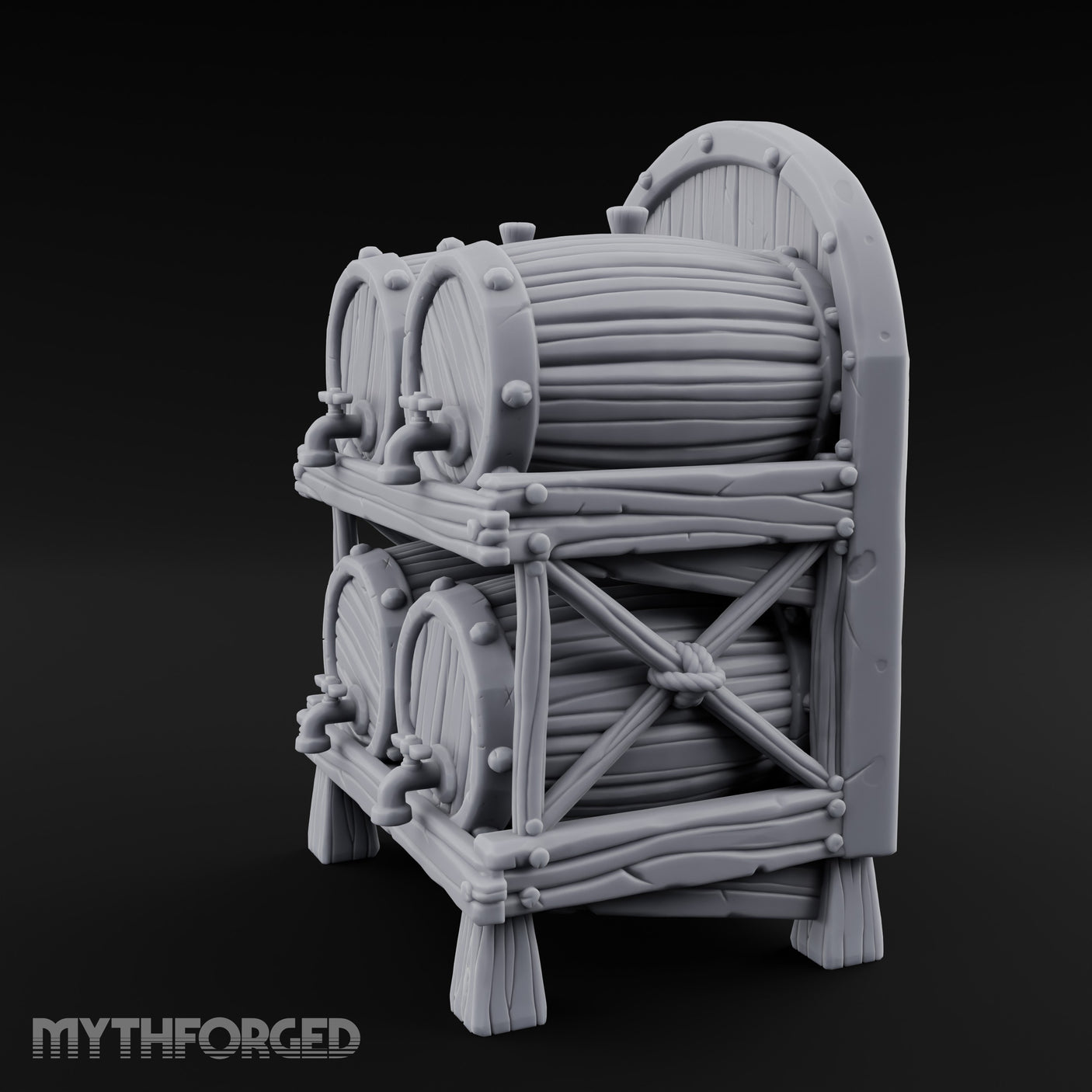 Tap-Fitted Stave-Grained Tavern Barrel Rack Miniature for Dungeons and Dragons, Pathfinder or other TTRPGs