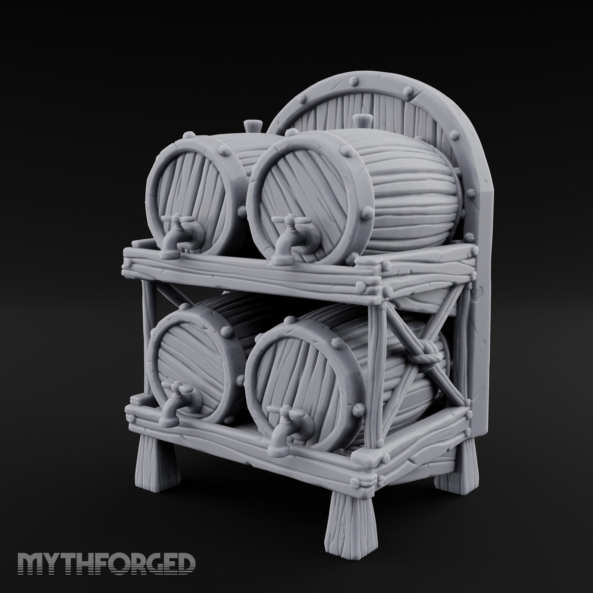 Tap-Fitted Stave-Grained Tavern Barrel Rack Miniature for Dungeons and Dragons, Pathfinder or other TTRPGs