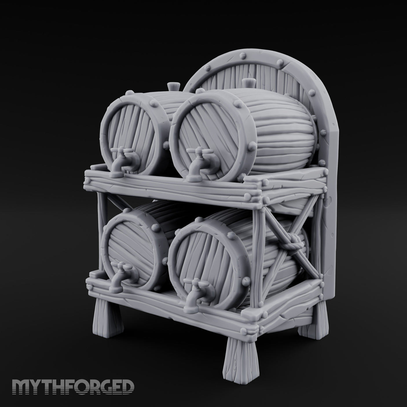 Tap-Fitted Stave-Grained Tavern Barrel Rack Miniature for Dungeons and Dragons, Pathfinder or other TTRPGs