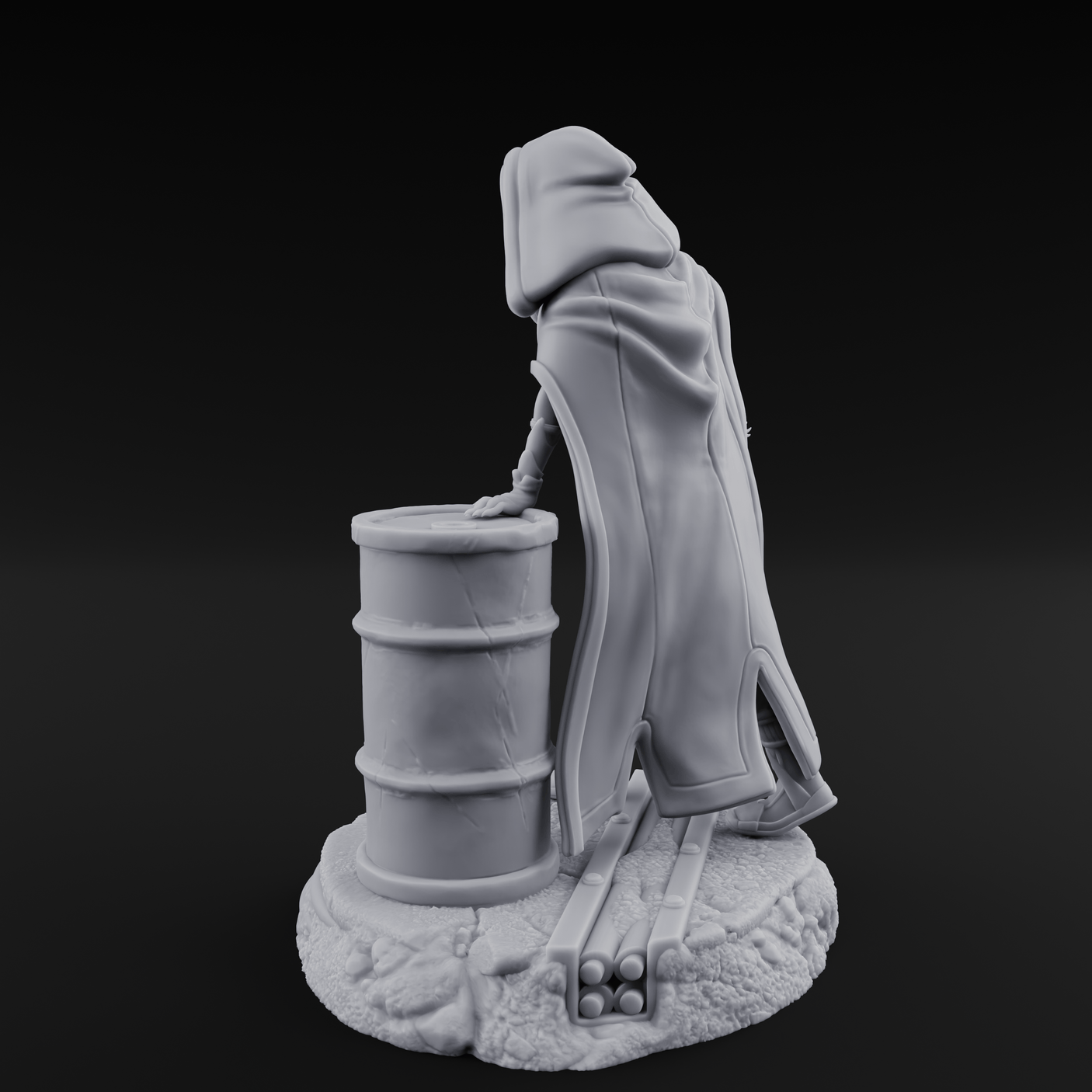 Barrel Leaning Human Scavenger Miniature for Dungeons and Dragons, Pathfinder or other TTRPGs