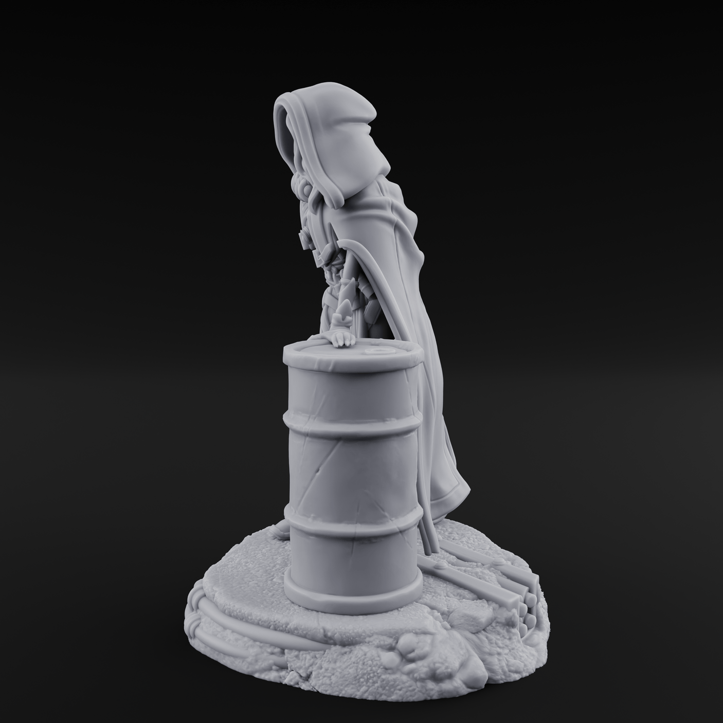 Barrel Leaning Human Scavenger Miniature for Dungeons and Dragons, Pathfinder or other TTRPGs