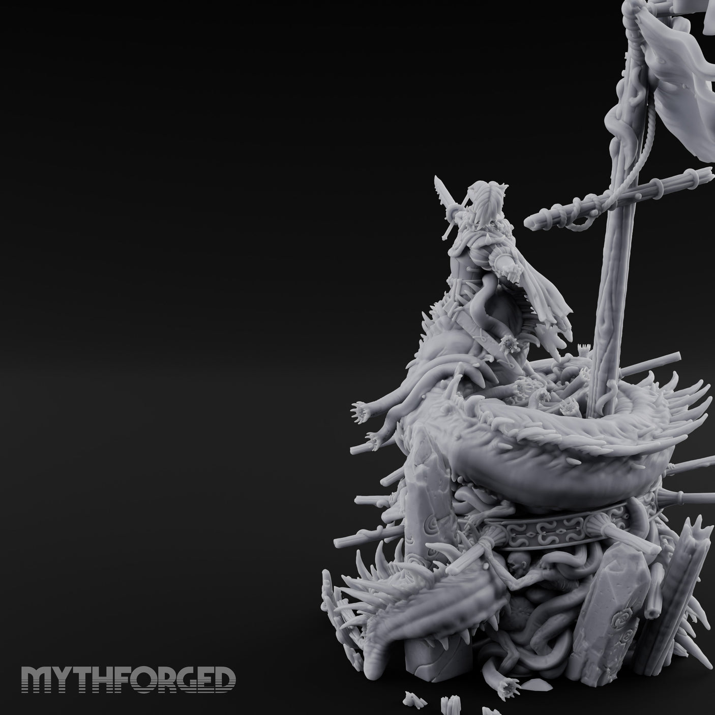 Tattered Banner Sword Thrusting Mutated Undead Pirate Captain Miniature for Dungeons and Dragons, Pathfinder or other TTRPGs