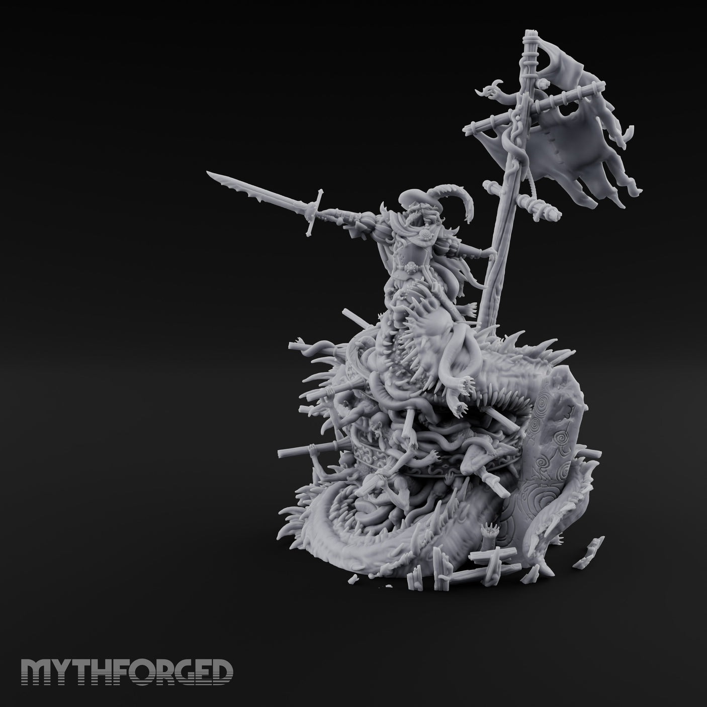 Tattered Banner Sword Thrusting Mutated Undead Pirate Captain Miniature for Dungeons and Dragons, Pathfinder or other TTRPGs