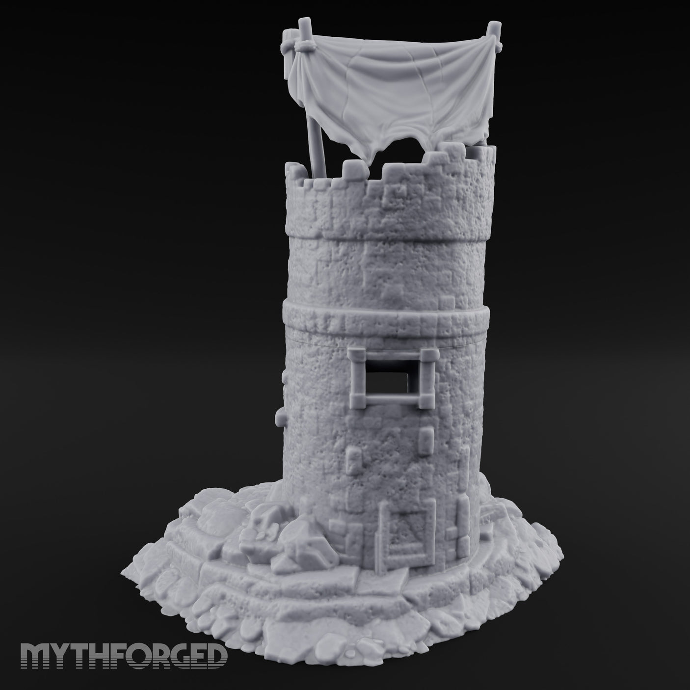 Tattered-Canopy Stair-Stepped Ruined Castle Tower Miniature for Dungeons and Dragons, Pathfinder or other TTRPGs