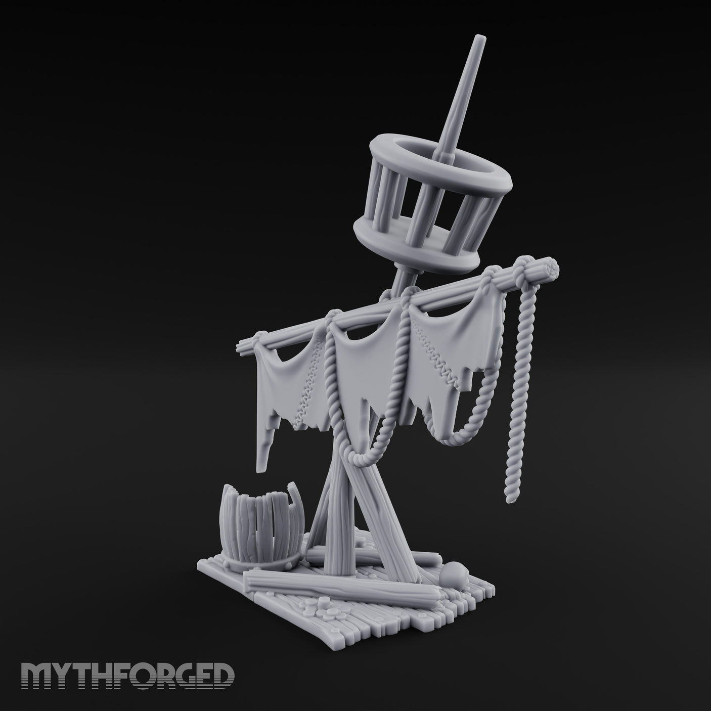 Tattered-Flag Skull-Strewn Tribal Crow's Nest Mast Scene Miniature for Dungeons and Dragons, Pathfinder or other TTRPGs