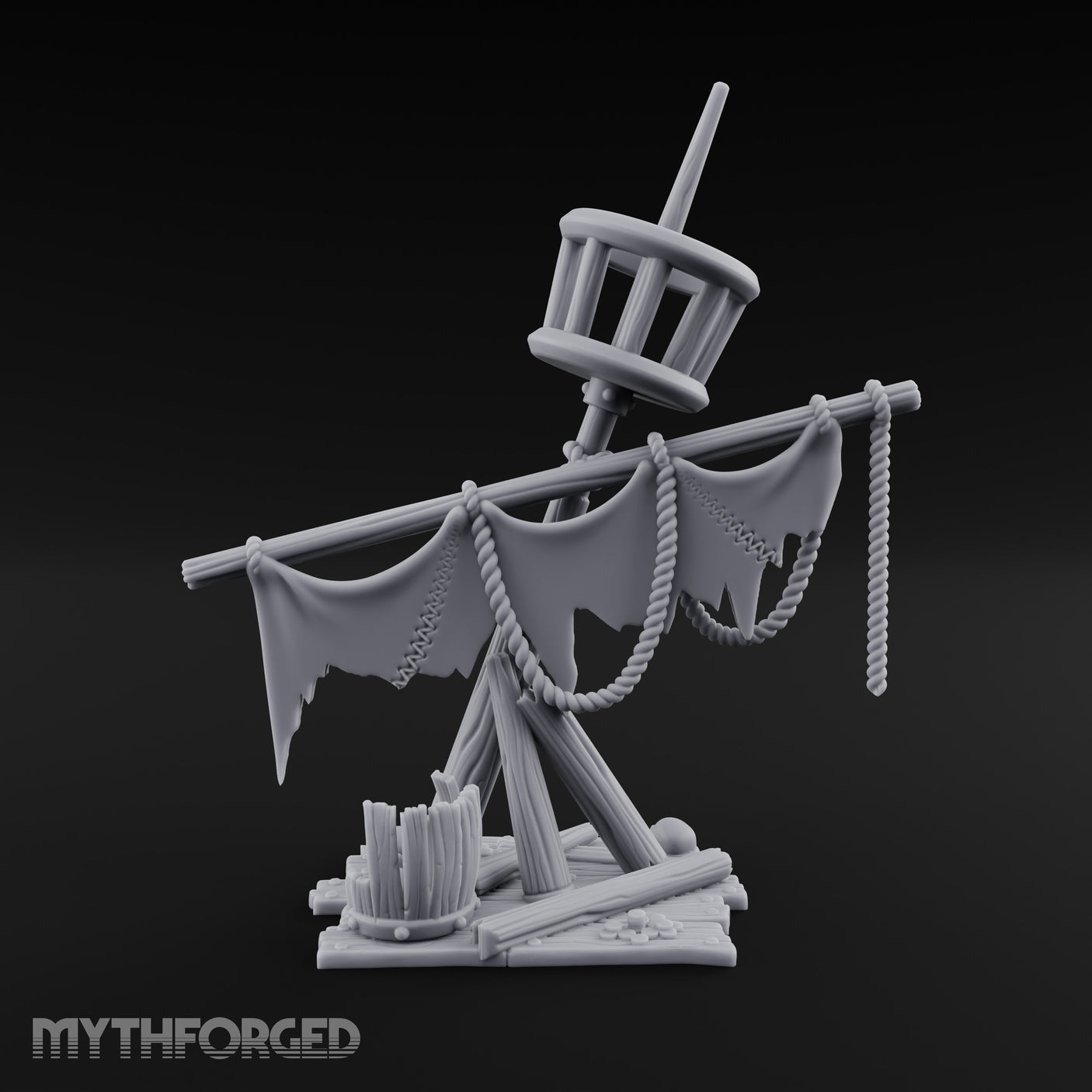 Tattered-Flag Skull-Strewn Tribal Crow's Nest Mast Scene Miniature for Dungeons and Dragons, Pathfinder or other TTRPGs