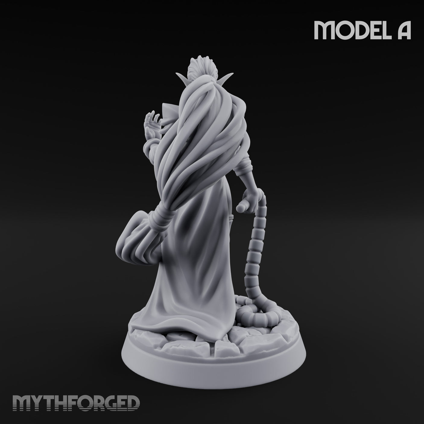 Tentacle Trailing Hand Raising Tiefling Necromancer A Miniature for Dungeons and Dragons, Pathfinder or other TTRPGs