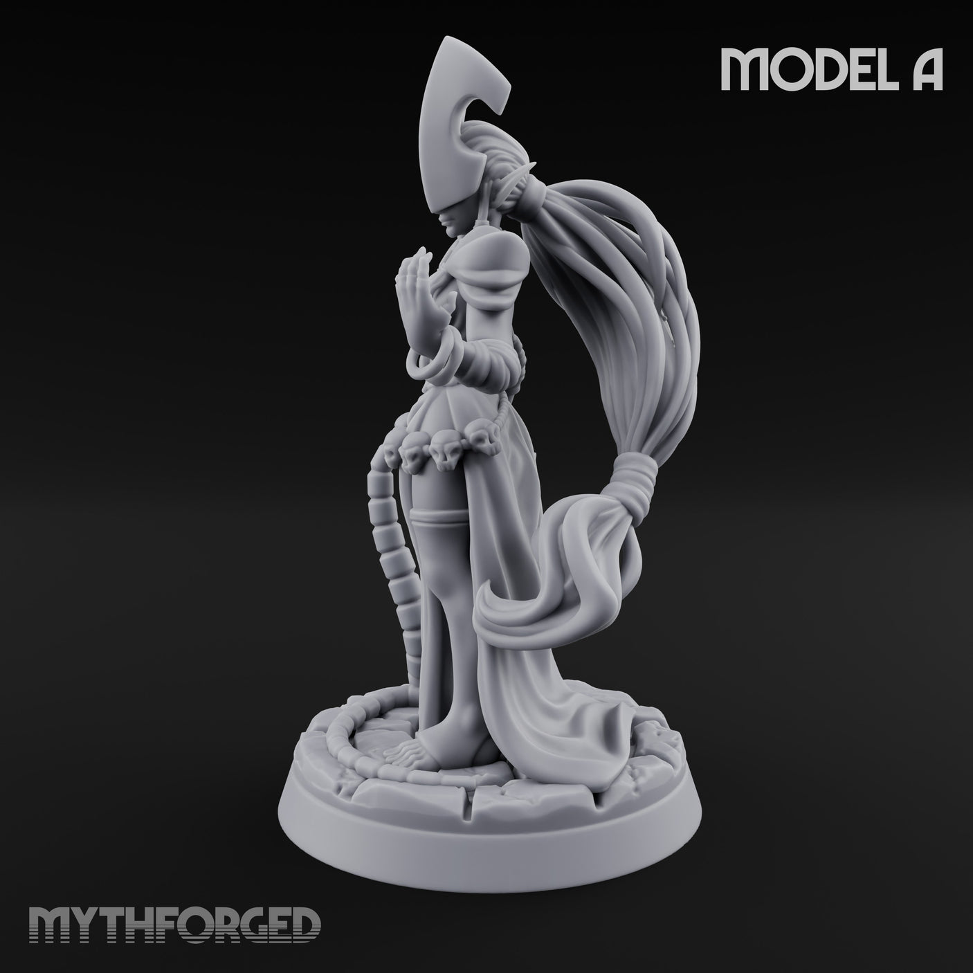 Tentacle Trailing Hand Raising Tiefling Necromancer A Miniature for Dungeons and Dragons, Pathfinder or other TTRPGs