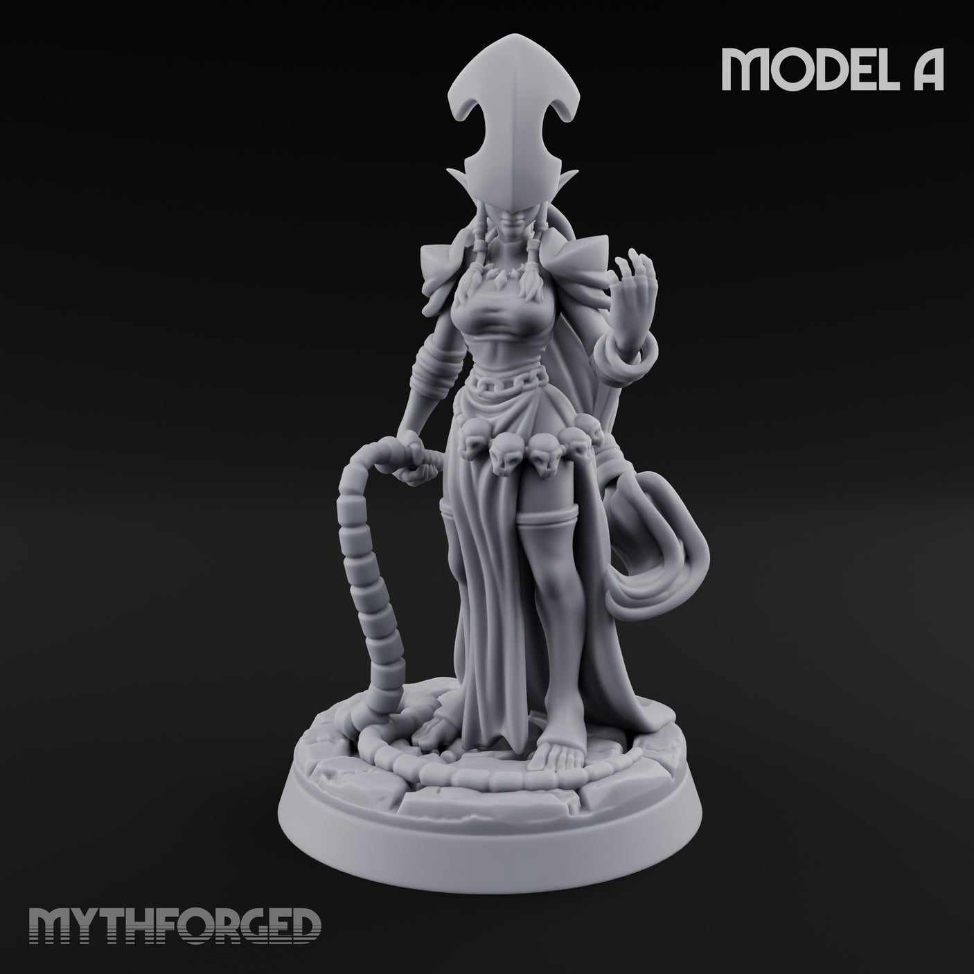 Tentacle Trailing Hand Raising Tiefling Necromancer A Miniature for Dungeons and Dragons, Pathfinder or other TTRPGs