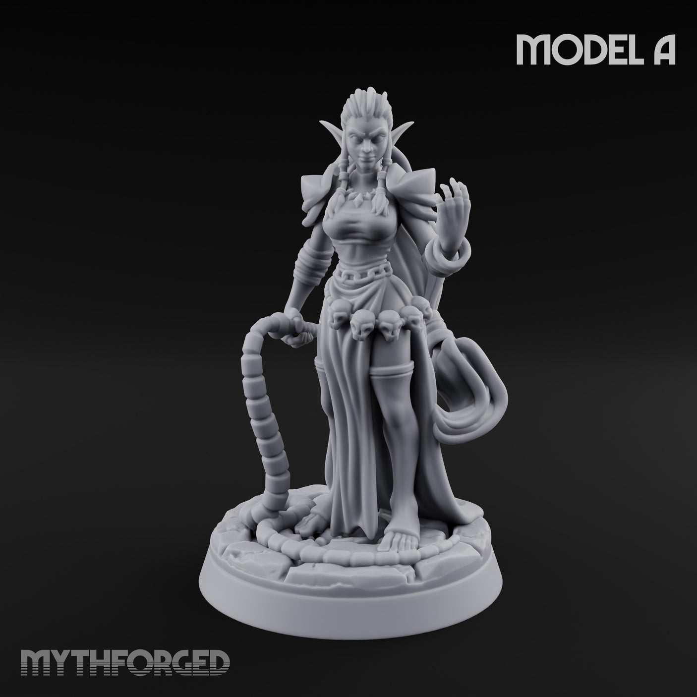 Tentacle Trailing Hand Raising Tiefling Necromancer A Miniature for Dungeons and Dragons, Pathfinder or other TTRPGs
