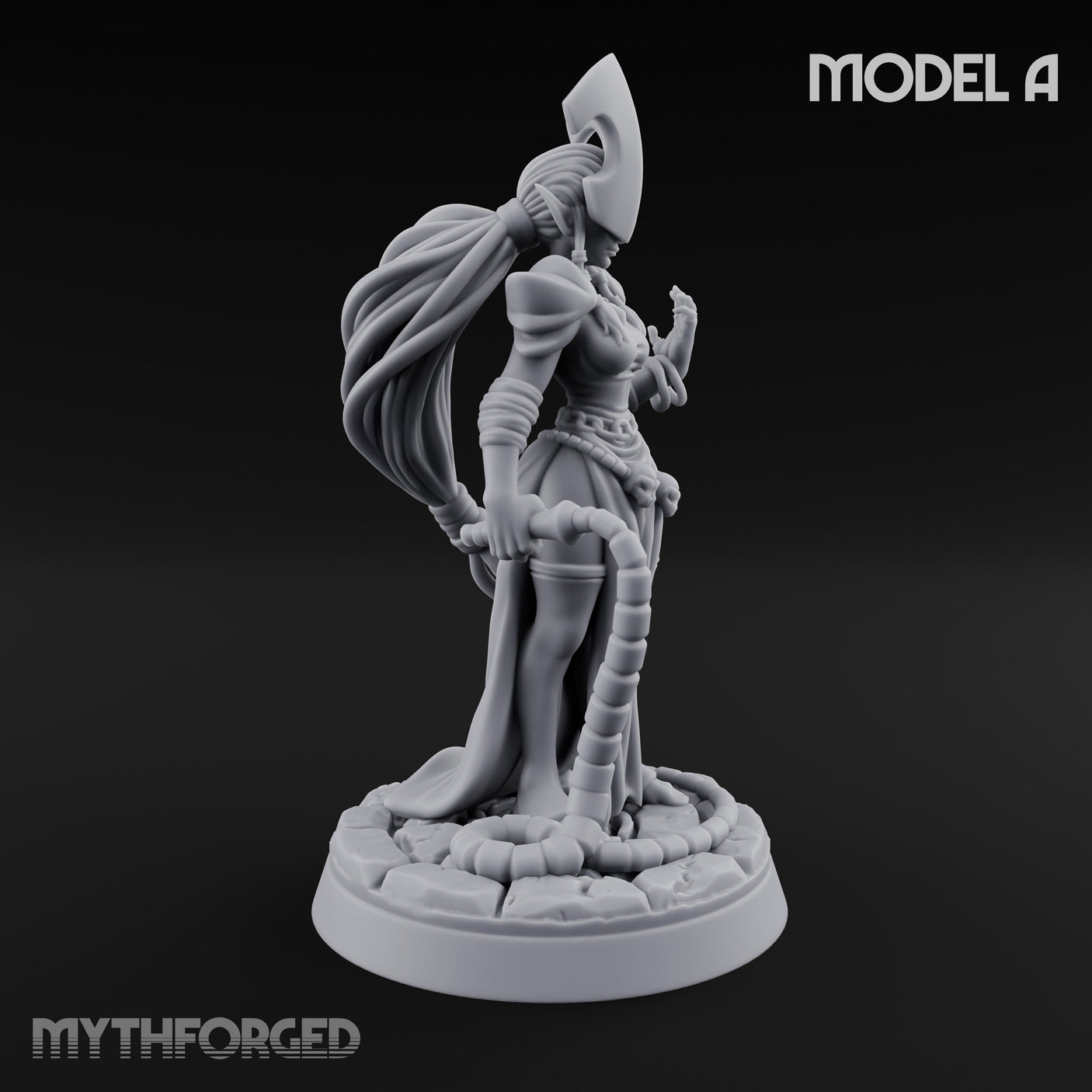 Tentacle Trailing Hand Raising Tiefling Necromancer A Miniature for Dungeons and Dragons, Pathfinder or other TTRPGs
