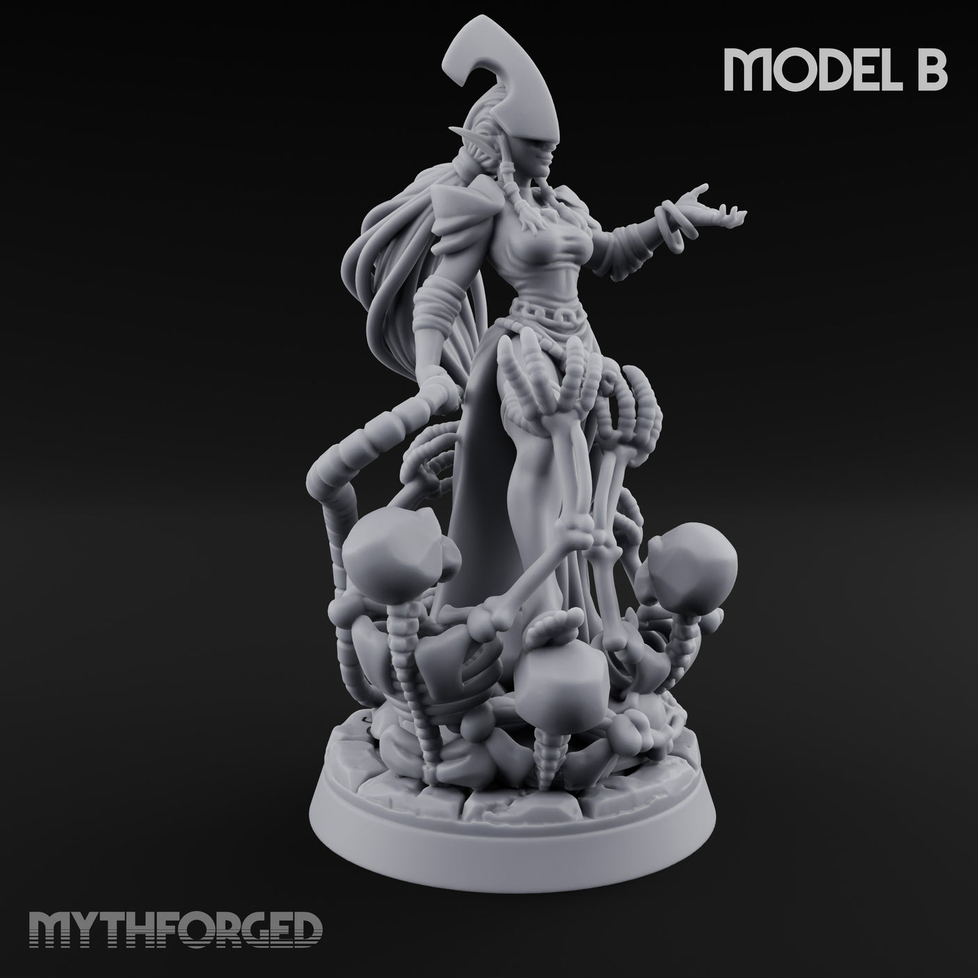 Tentacle Trailing Hand Raising Tiefling Necromancer B Miniature for Dungeons and Dragons, Pathfinder or other TTRPGs