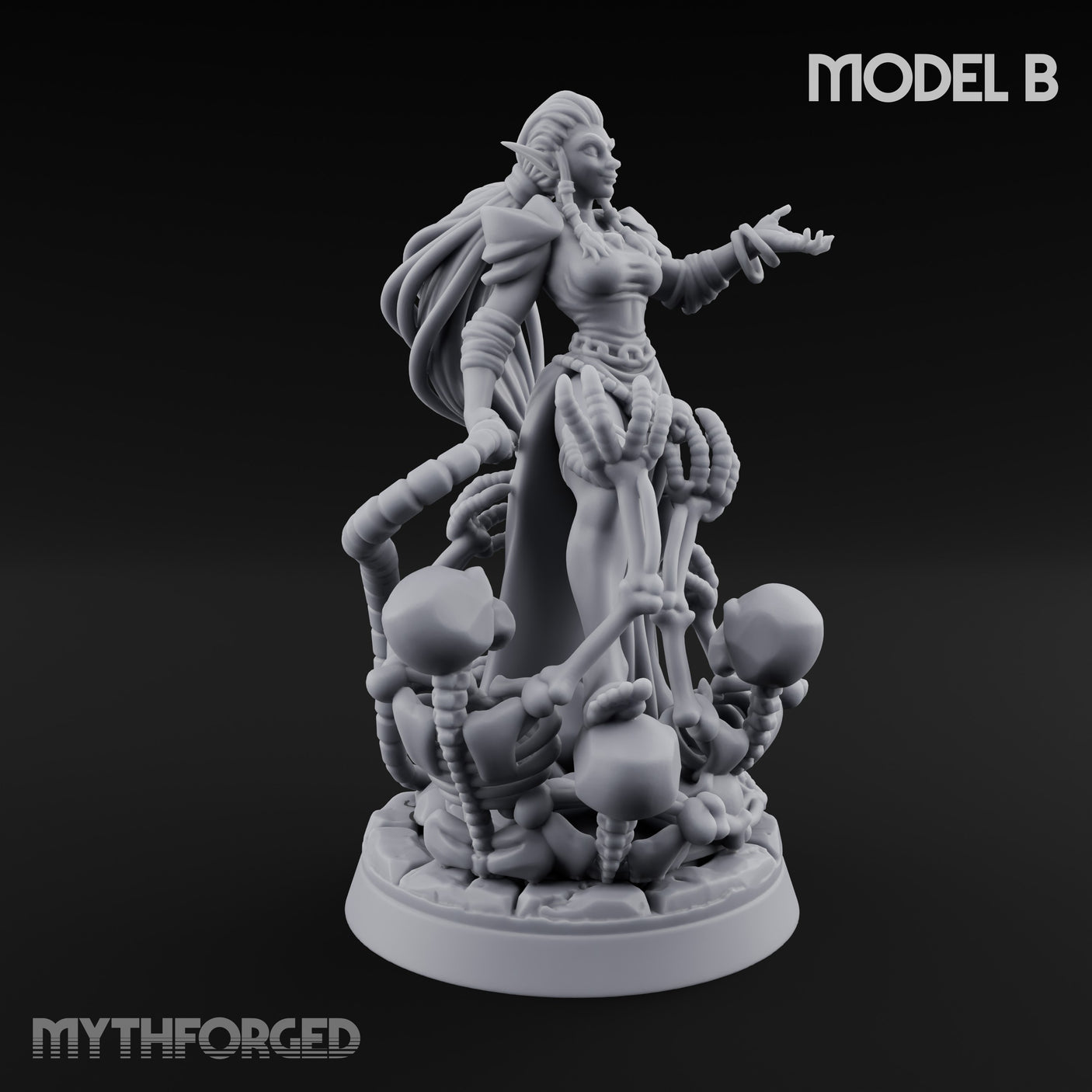Tentacle Trailing Hand Raising Tiefling Necromancer B Miniature for Dungeons and Dragons, Pathfinder or other TTRPGs