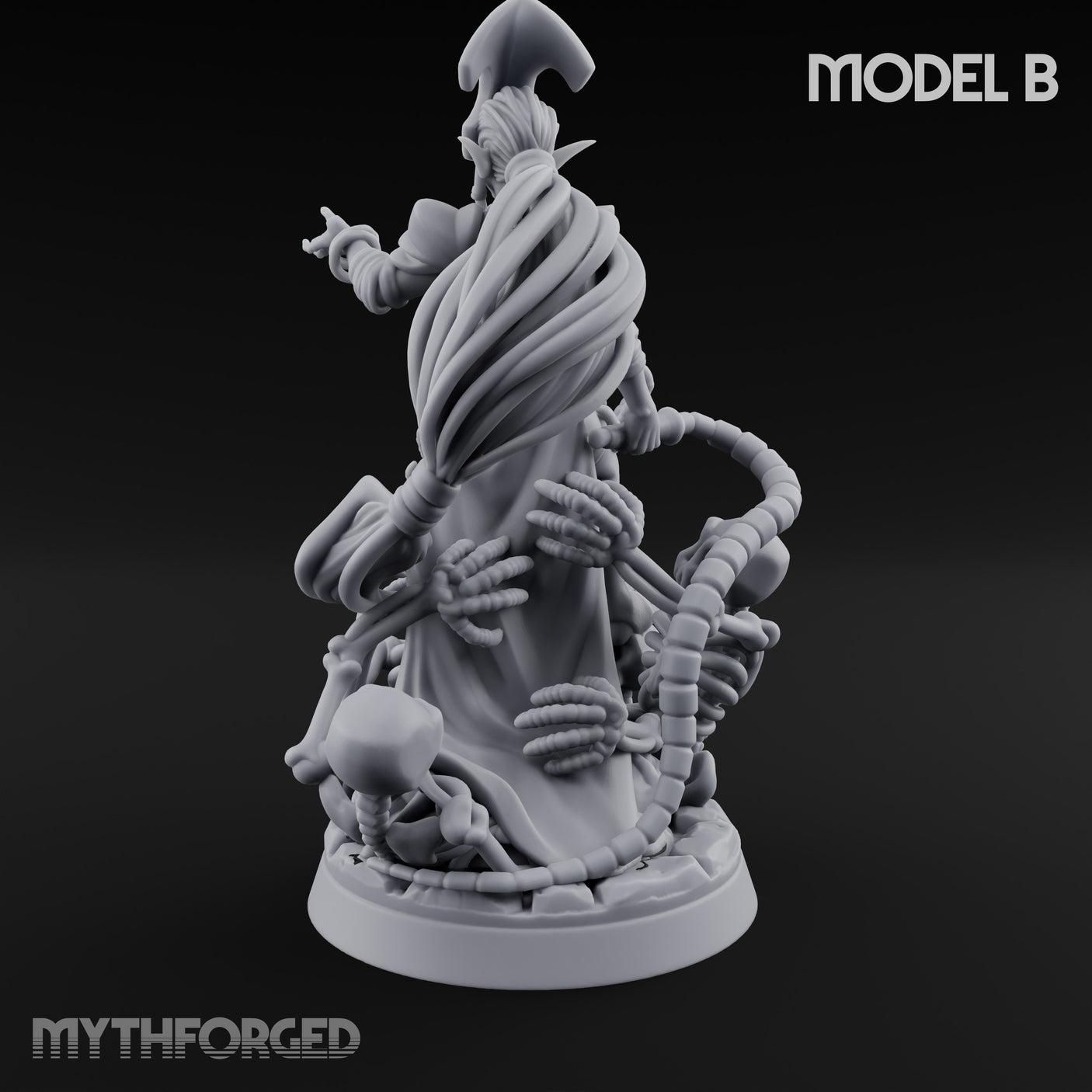 Tentacle Trailing Hand Raising Tiefling Necromancer B Miniature for Dungeons and Dragons, Pathfinder or other TTRPGs
