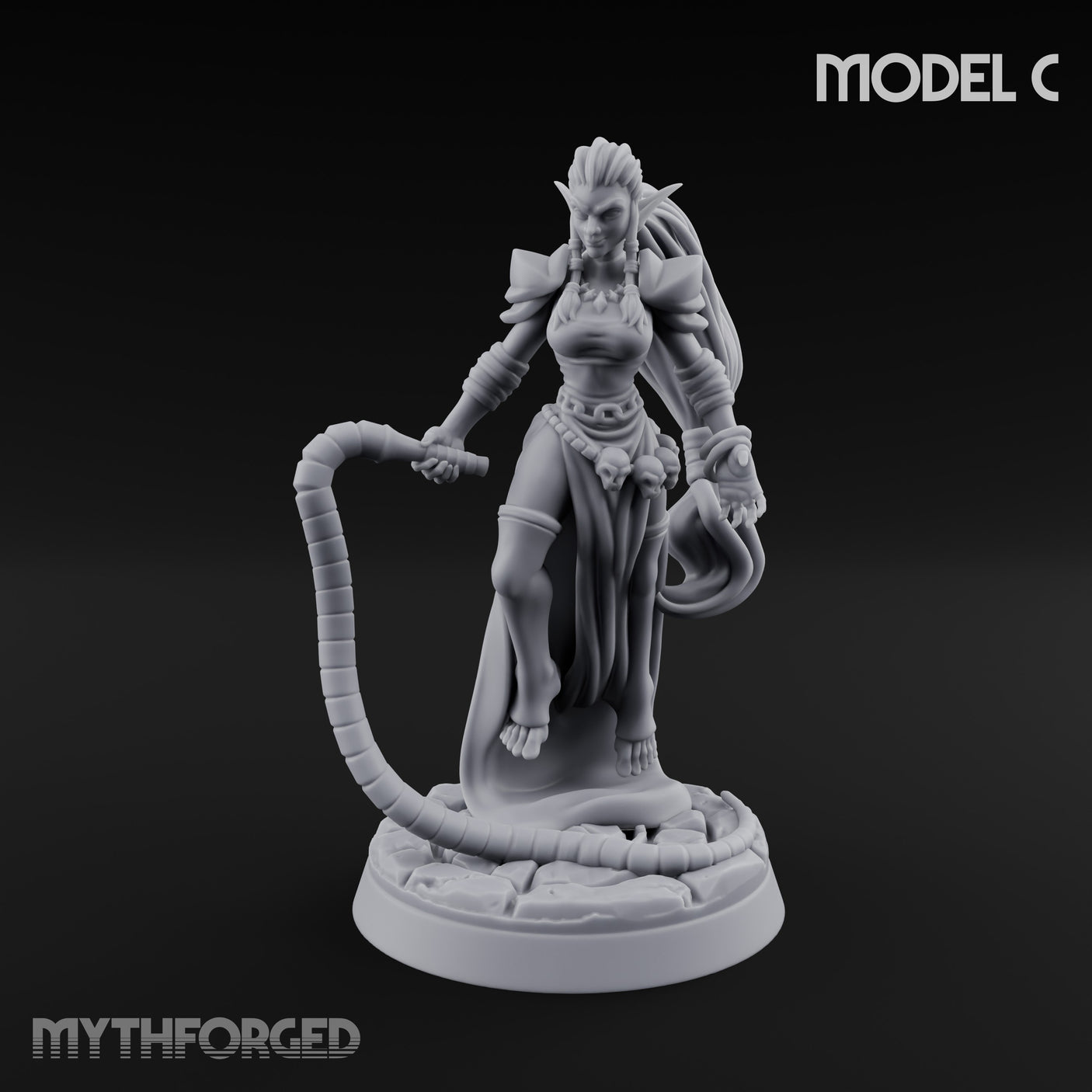 Tentacle Trailing Hand Raising Tiefling Necromancer C Miniature for Dungeons and Dragons, Pathfinder or other TTRPGs