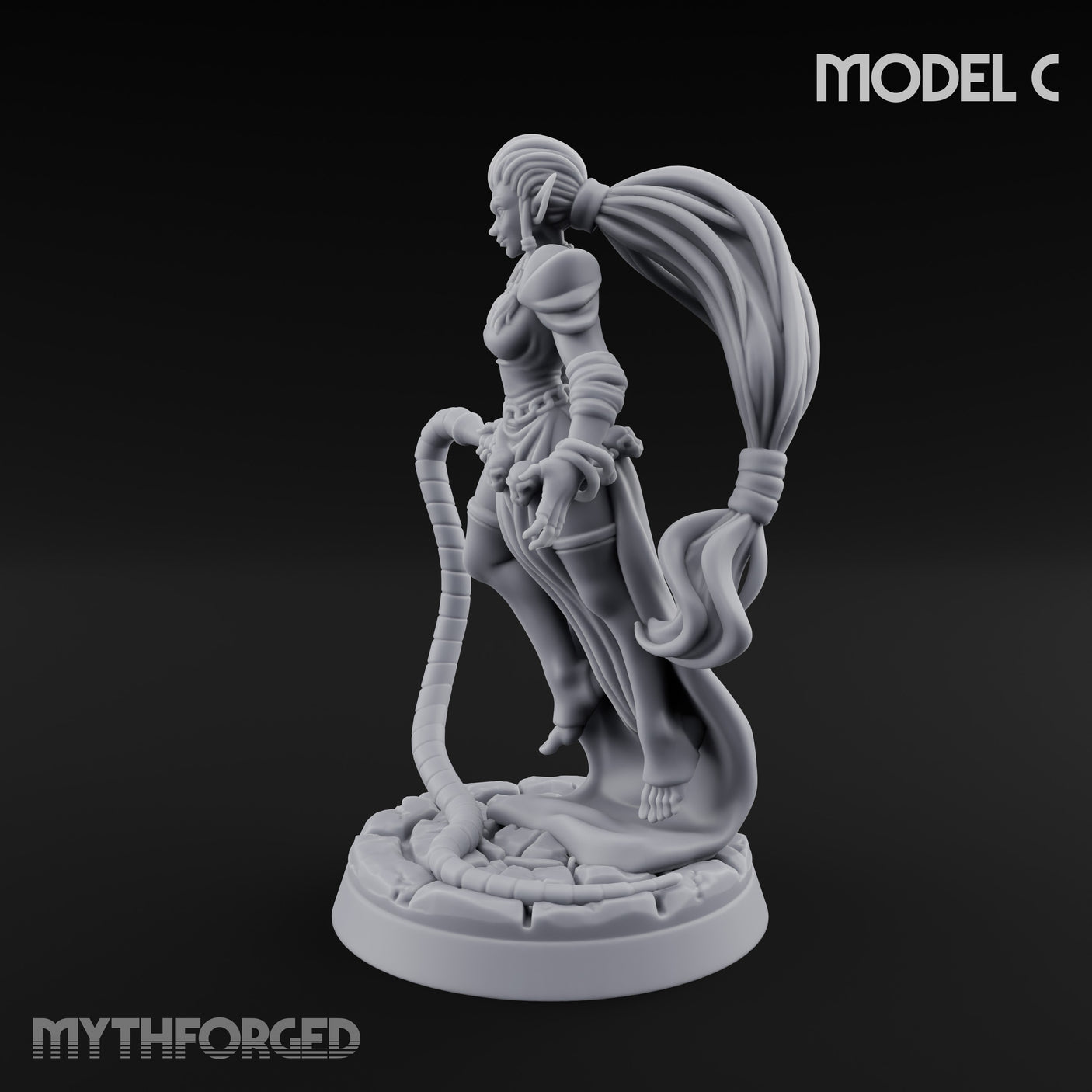 Tentacle Trailing Hand Raising Tiefling Necromancer C Miniature for Dungeons and Dragons, Pathfinder or other TTRPGs