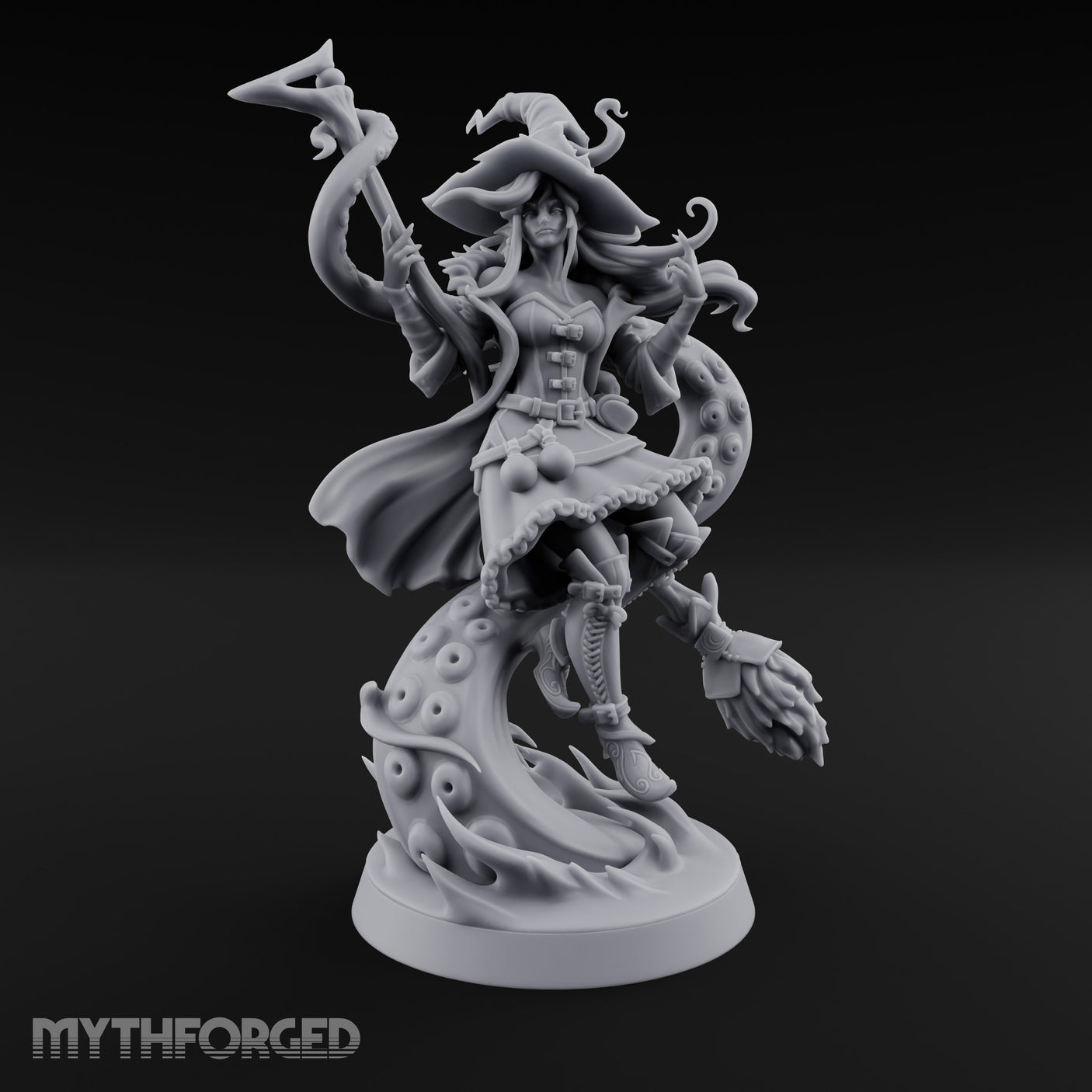 Tentacles Swirling Human Witch Miniature for Dungeons and Dragons, Pathfinder or other TTRPGs