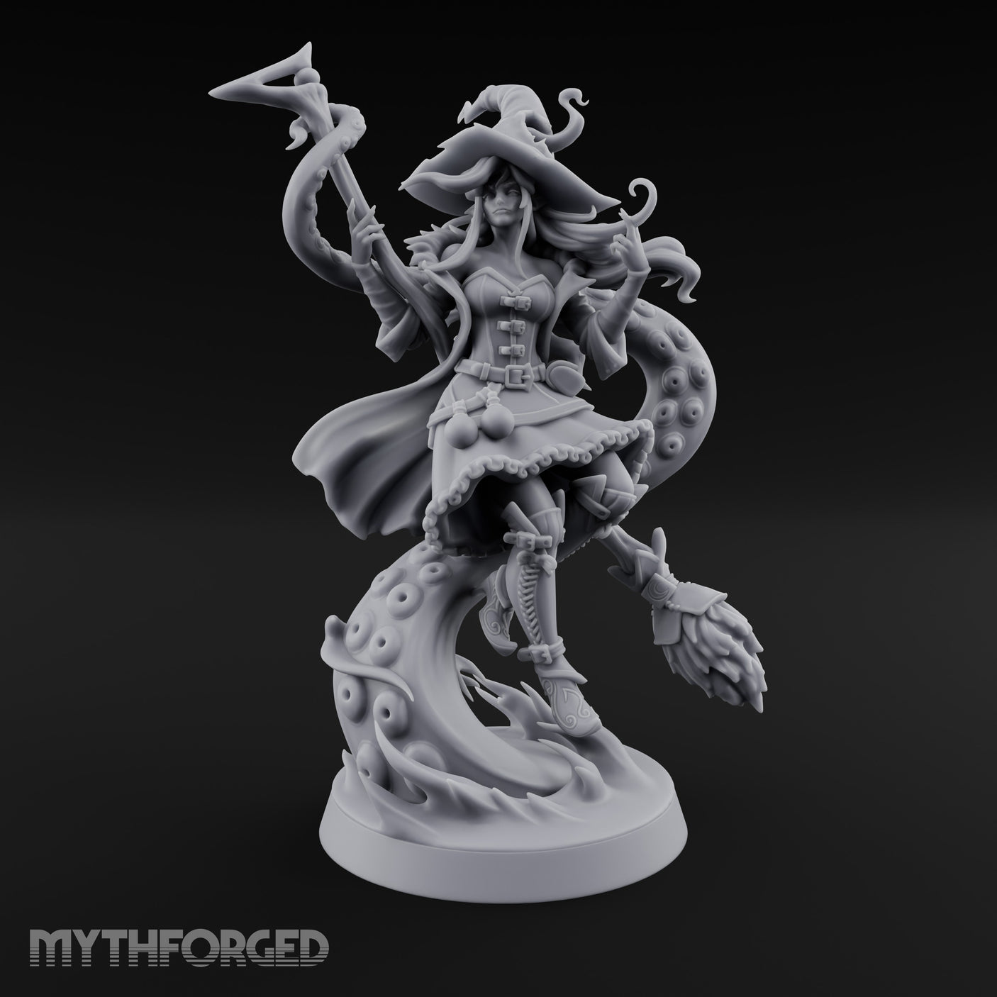 Tentacles Swirling Human Witch Miniature for Dungeons and Dragons, Pathfinder or other TTRPGs