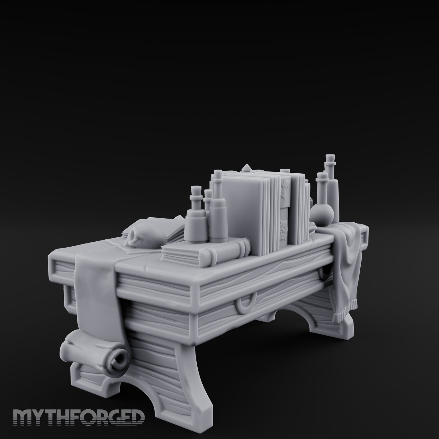 Cluttered Alchemist Desk B Miniature for Dungeons and Dragons, Pathfinder or other TTRPGs