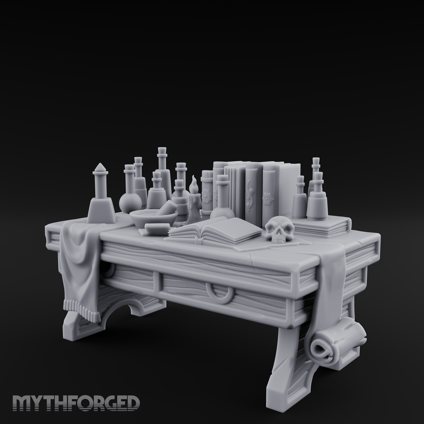Cluttered Alchemist Desk B Miniature for Dungeons and Dragons, Pathfinder or other TTRPGs