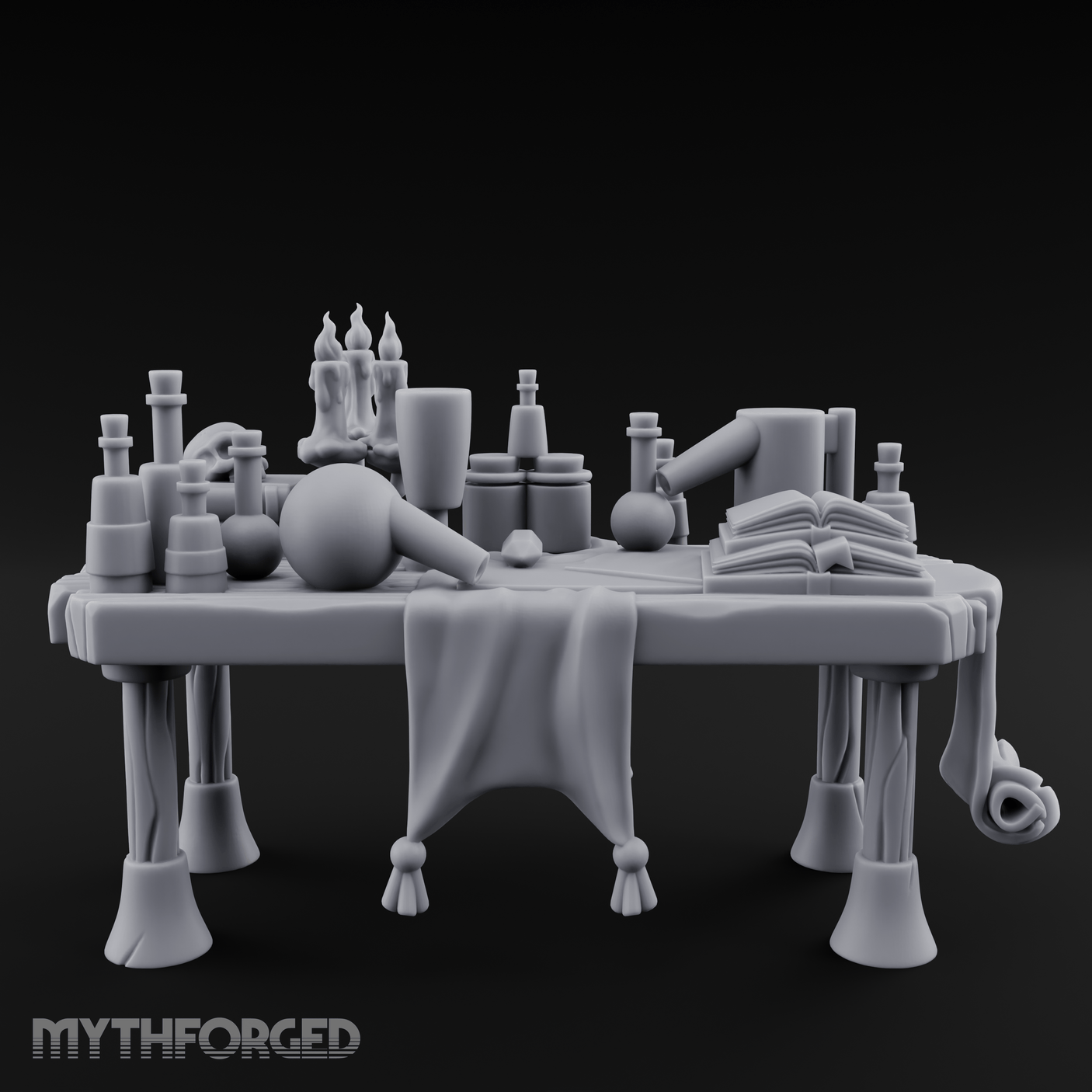 Cluttered Alchemist Desk C Miniature for Dungeons and Dragons, Pathfinder or other TTRPGs