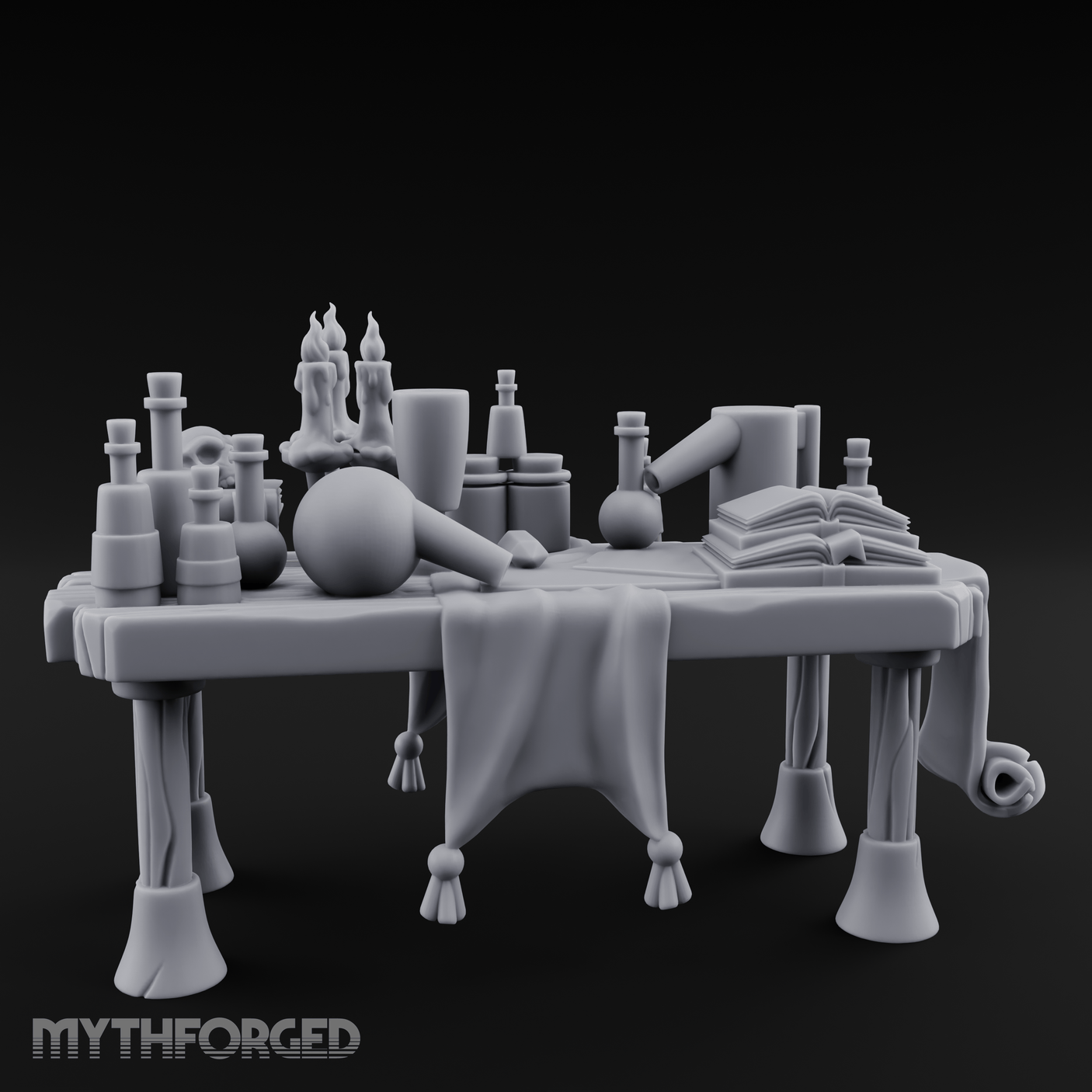 Cluttered Alchemist Desk C Miniature for Dungeons and Dragons, Pathfinder or other TTRPGs