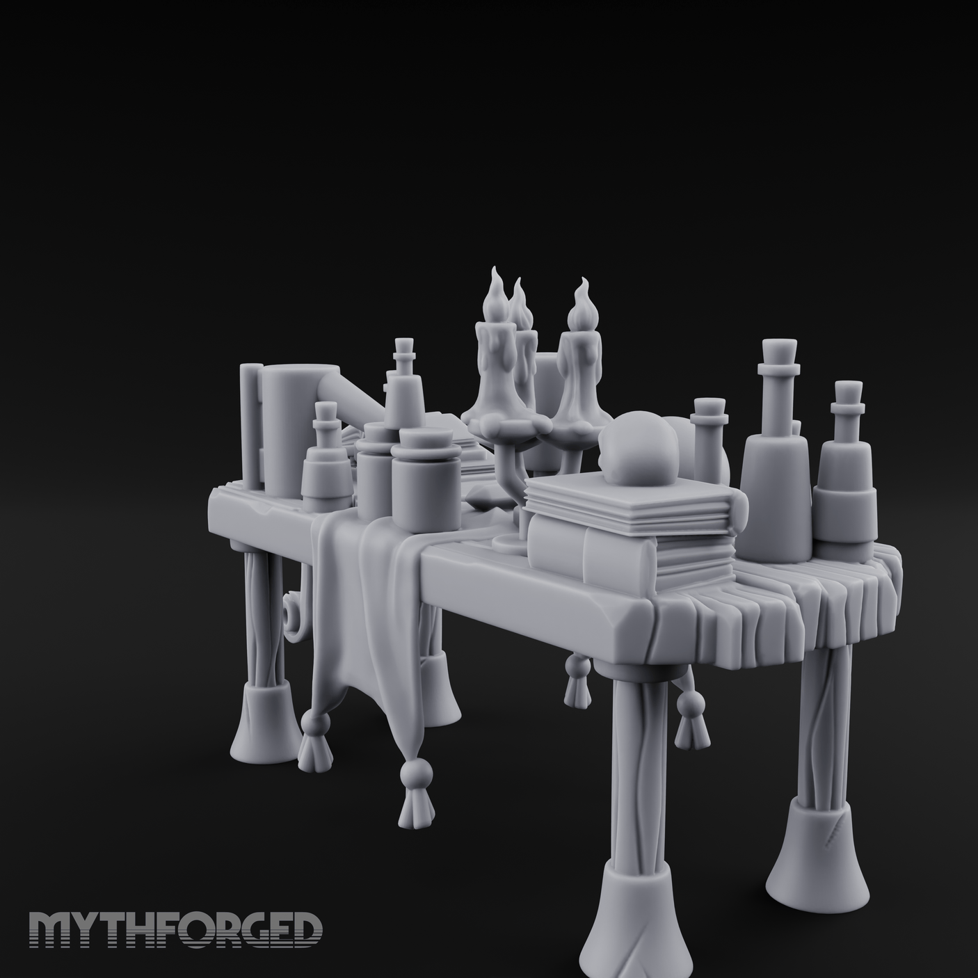 Cluttered Alchemist Desk C Miniature for Dungeons and Dragons, Pathfinder or other TTRPGs