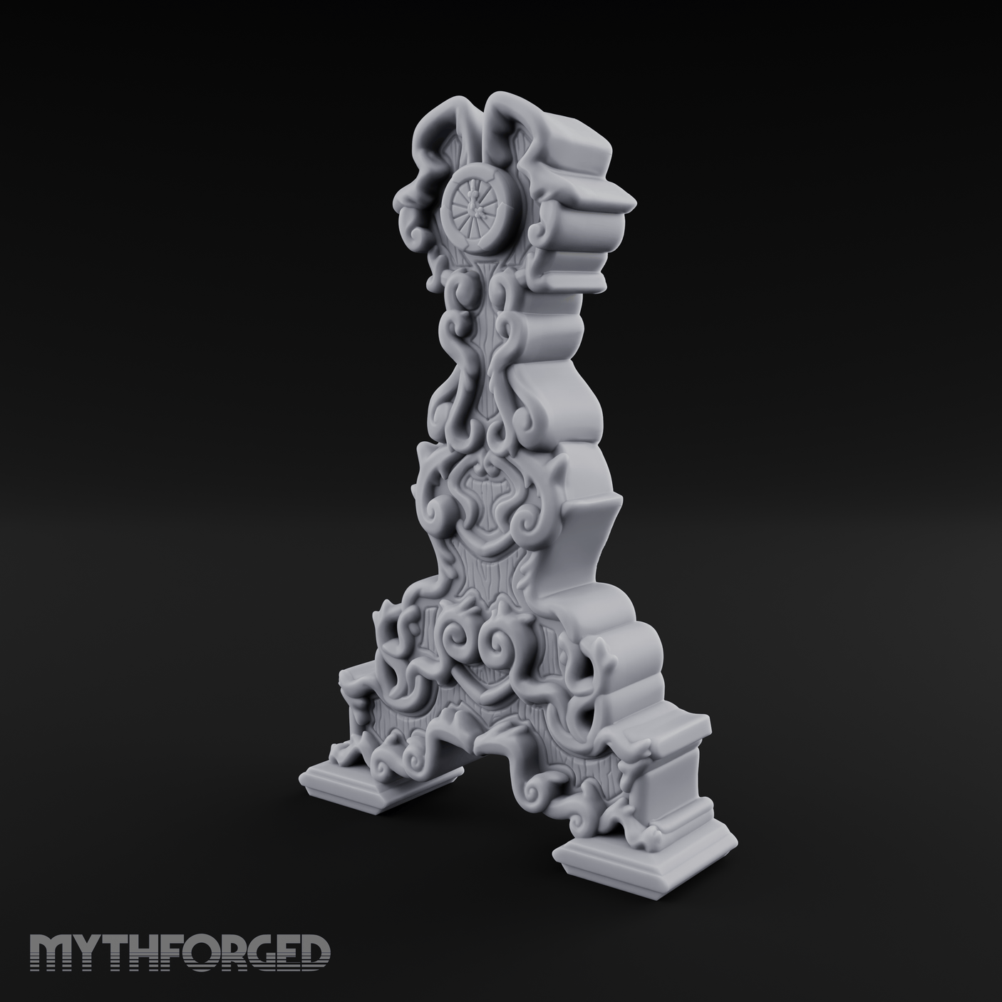 Spiraling-Pedestal Sunburst Clock Miniature for Dungeons and Dragons, Pathfinder or other TTRPGs