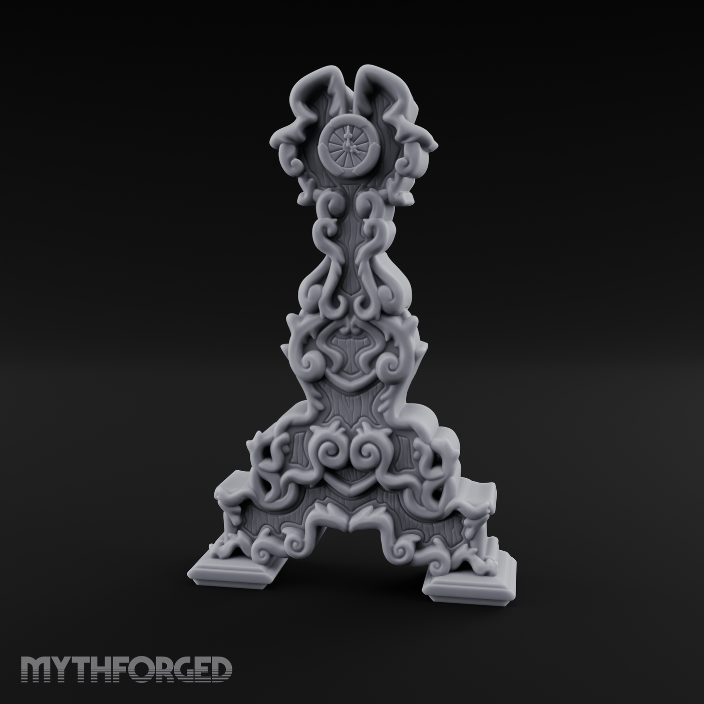 Spiraling-Pedestal Sunburst Clock Miniature for Dungeons and Dragons, Pathfinder or other TTRPGs
